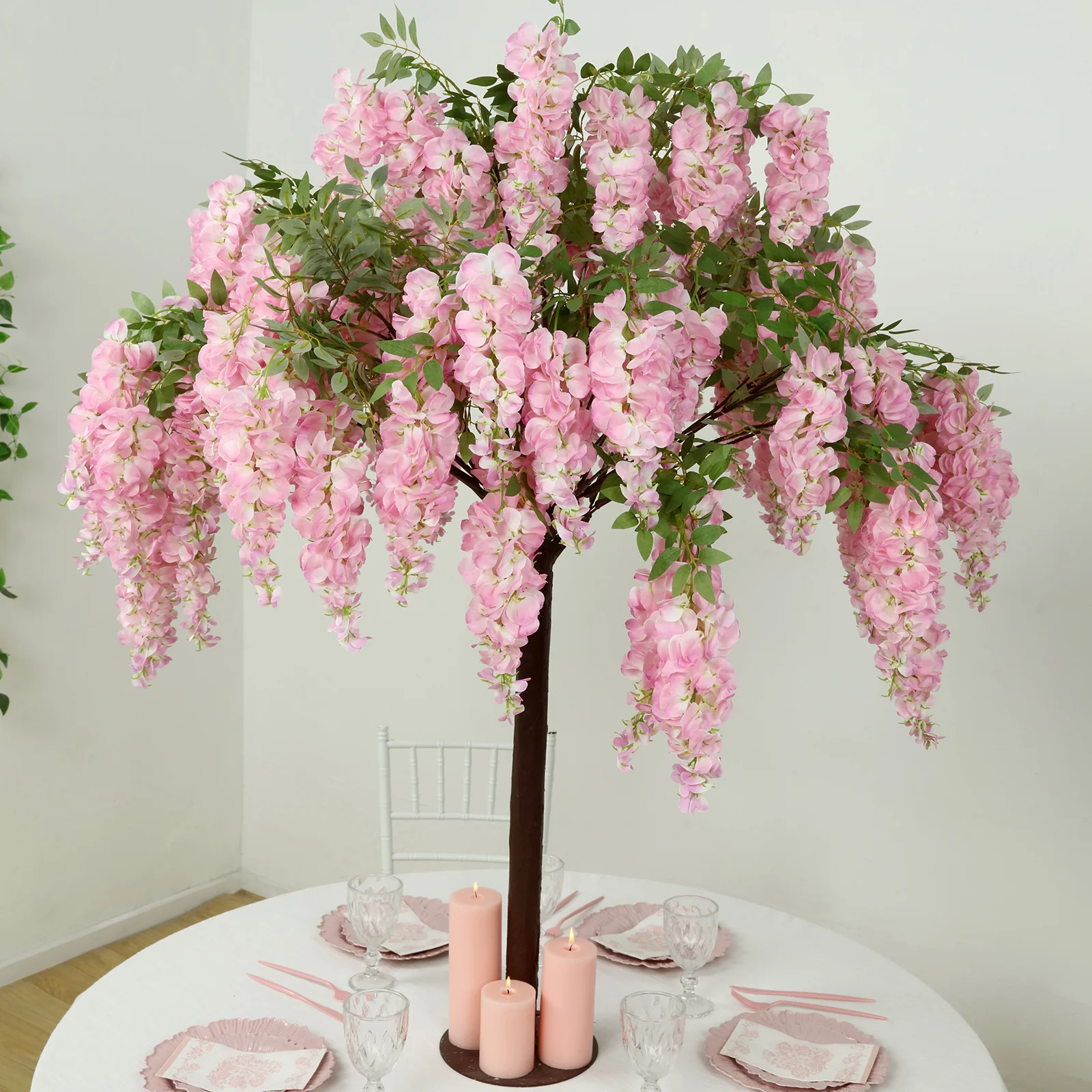 5ft Freestanding Blush Wisteria Tree – Romantic Faux Flower Decor for Aisles & Photo Backdrops - Image 8