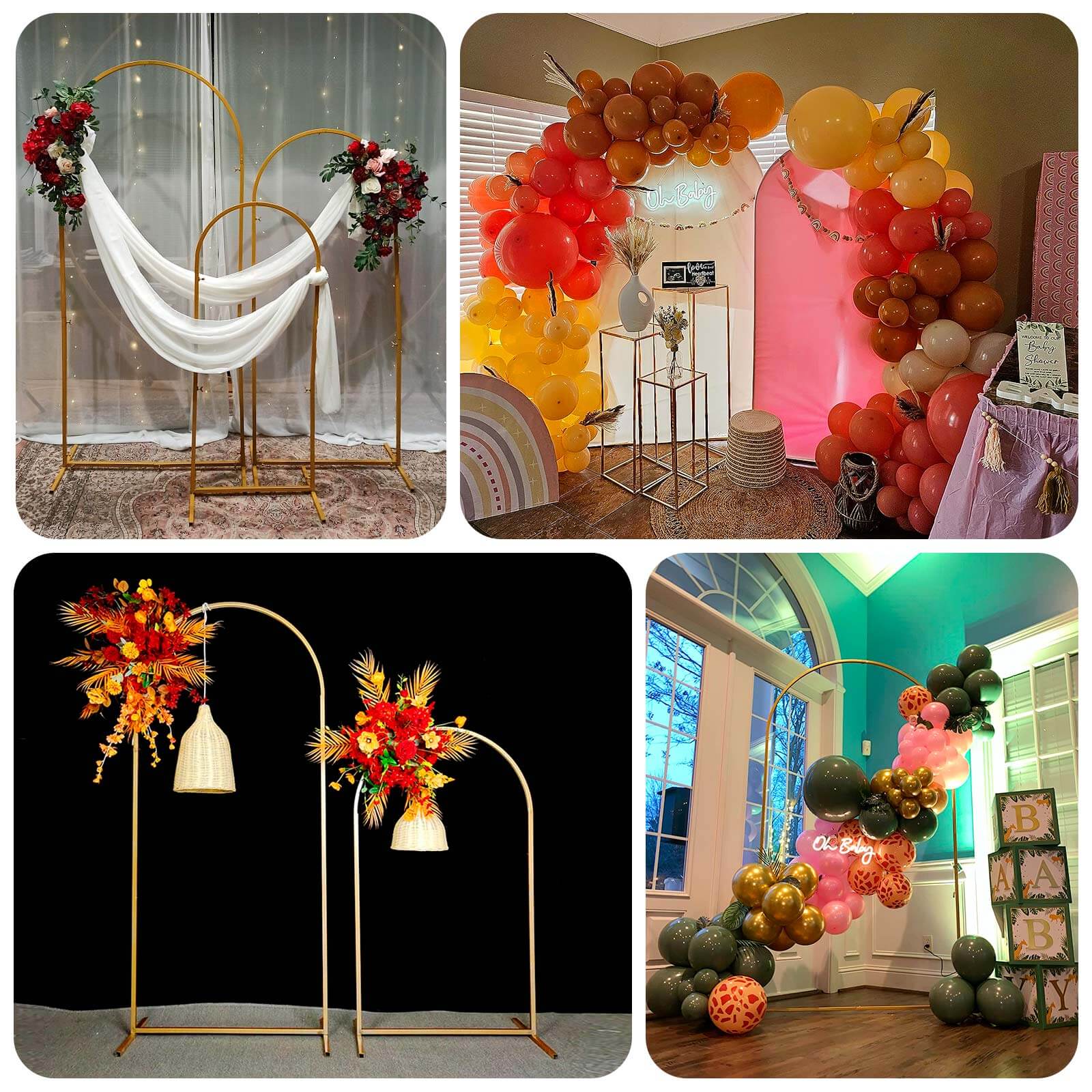Gold Metal Wedding Arch Chiara Backdrop Stand Floral Display Frame With Round Top 5ft - Image 5