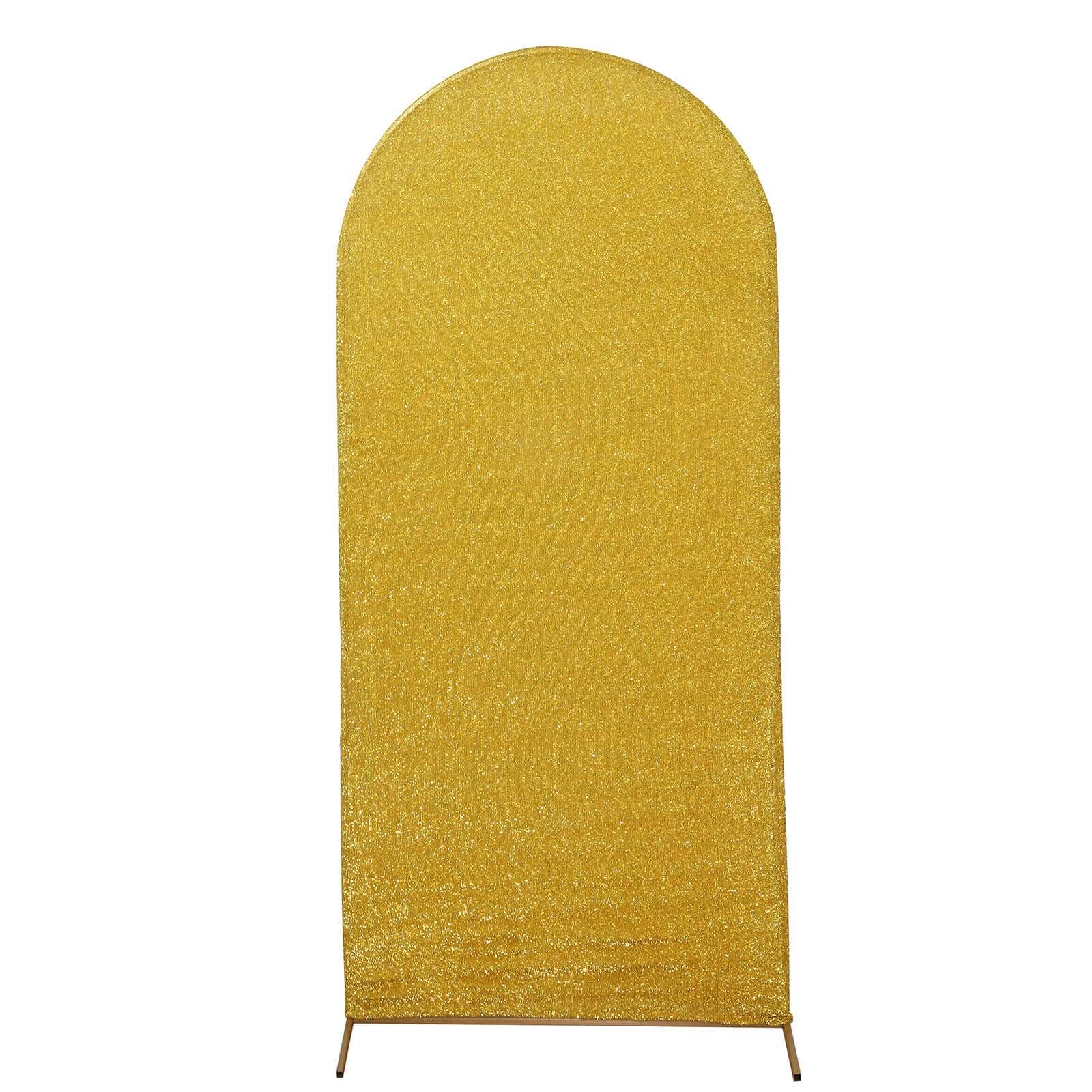 Gold Shimmer Tinsel Spandex Wedding Arch Cover For Fitted Round Top Chiara Backdrop Stand 5ft - Image 6