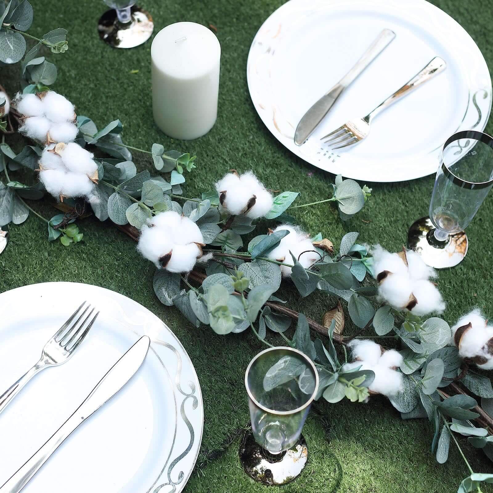 Green Artificial Eucalyptus Leaf, White Cotton Ball Garland Vine 5ft - Image 11