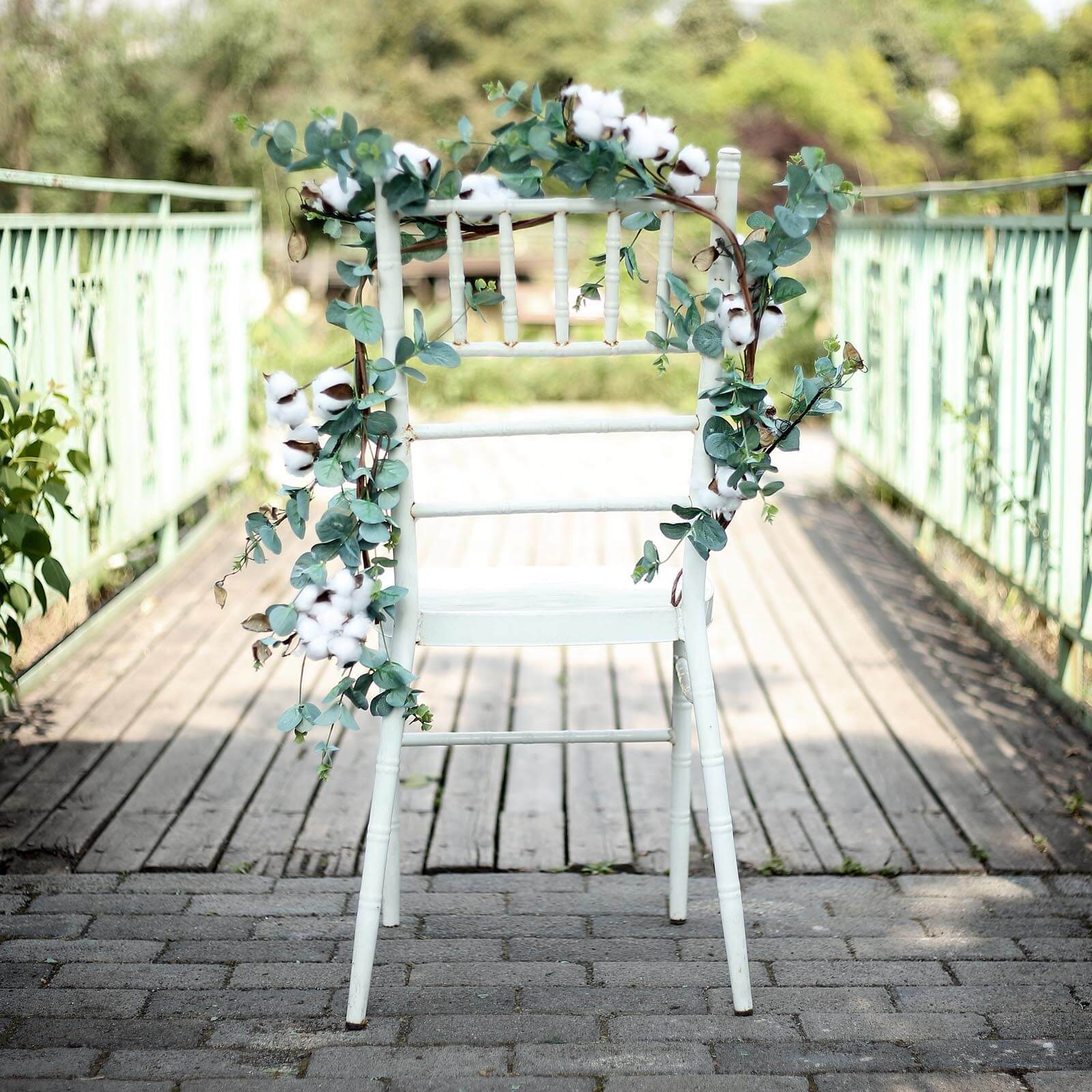 Green Artificial Eucalyptus Leaf, White Cotton Ball Garland Vine 5ft - Image 12