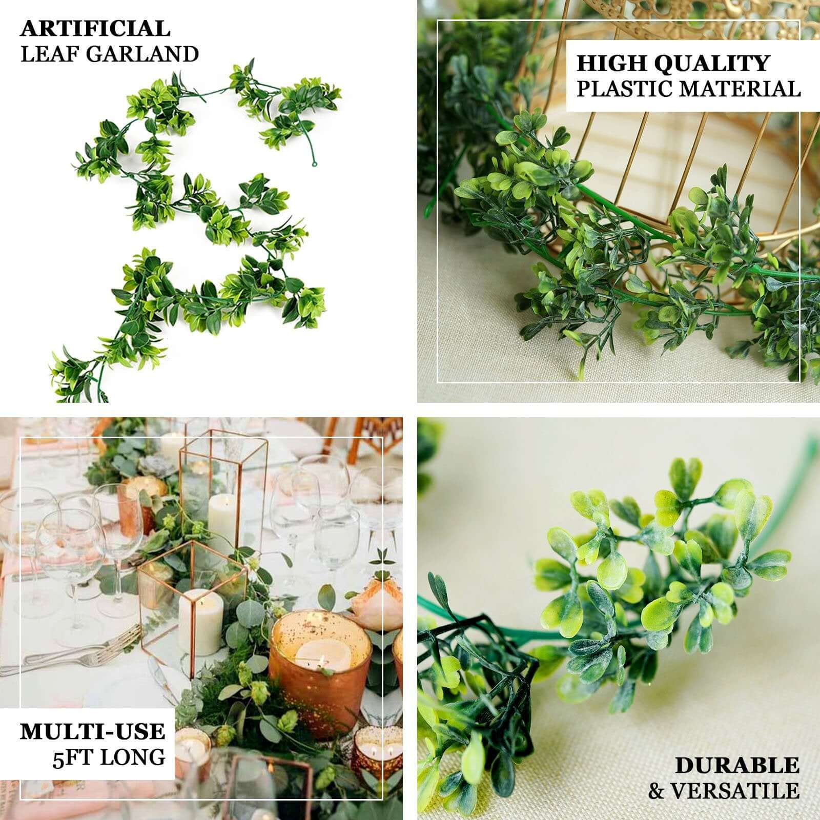 Green Artificial Eucalyptus Leaf, White Cotton Ball Garland Vine 5ft - Image 4