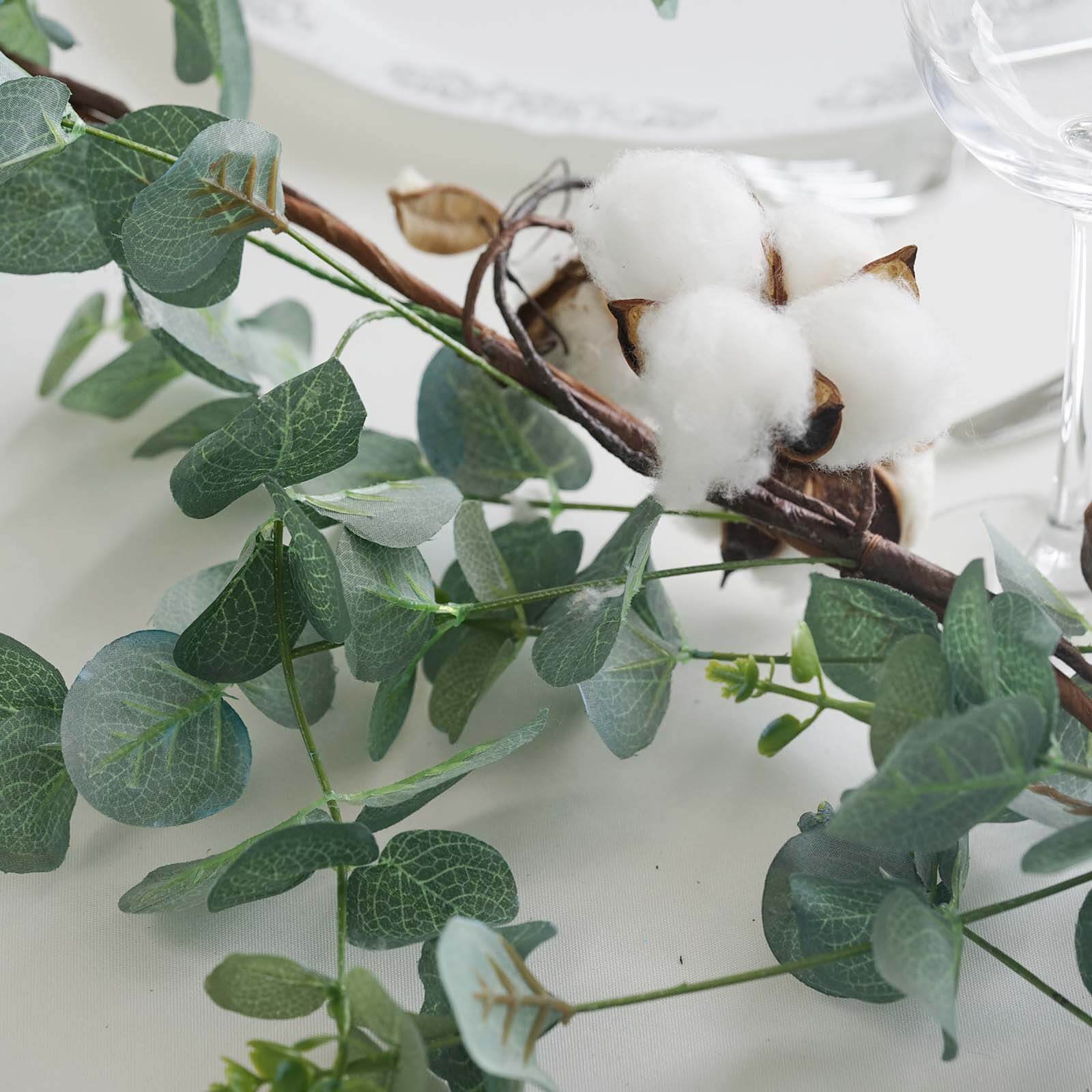 Green Artificial Eucalyptus Leaf, White Cotton Ball Garland Vine 5ft - Image 7