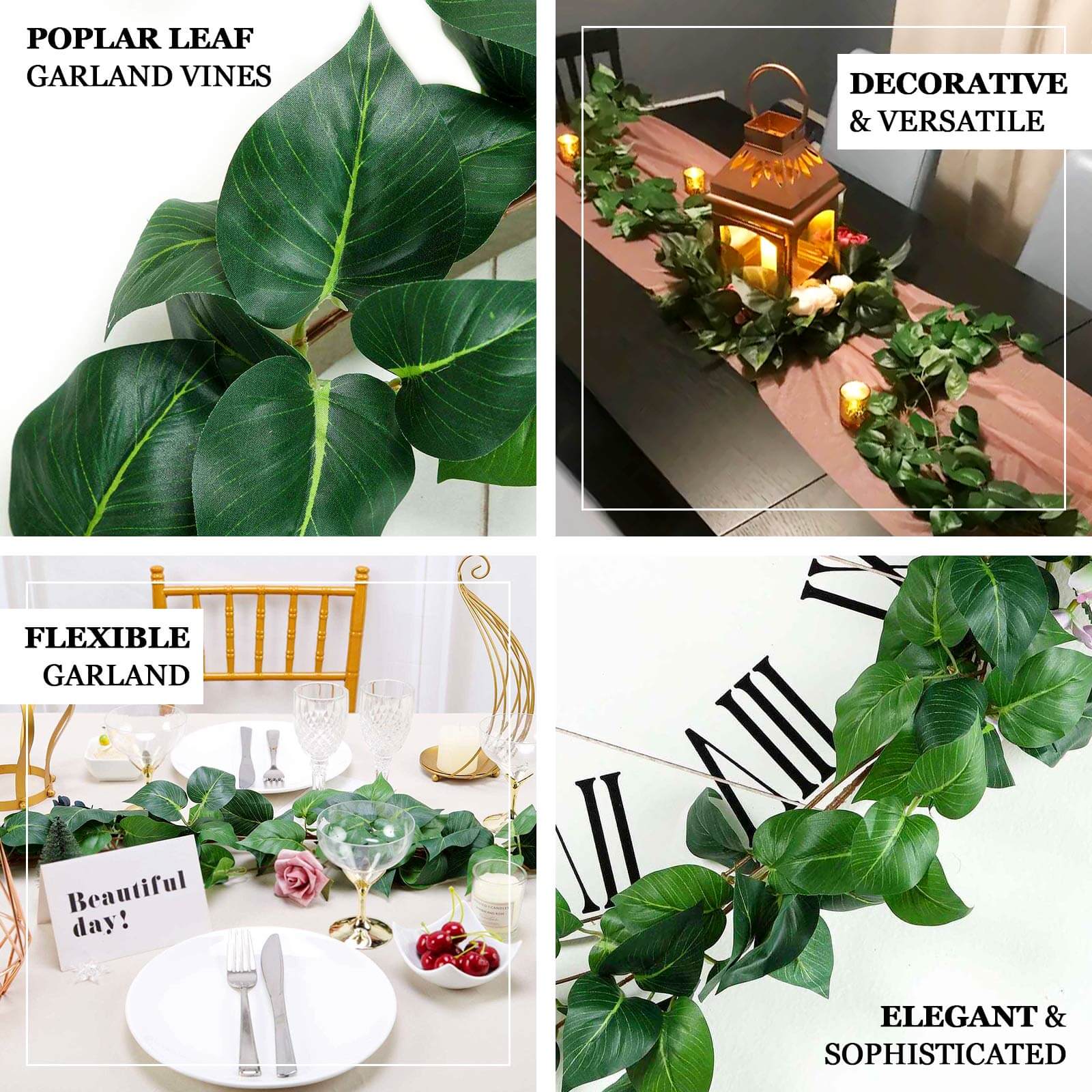 Green Real Touch Artificial Poplar Leaf Garland, Flexible Vine 5ft - Image 4