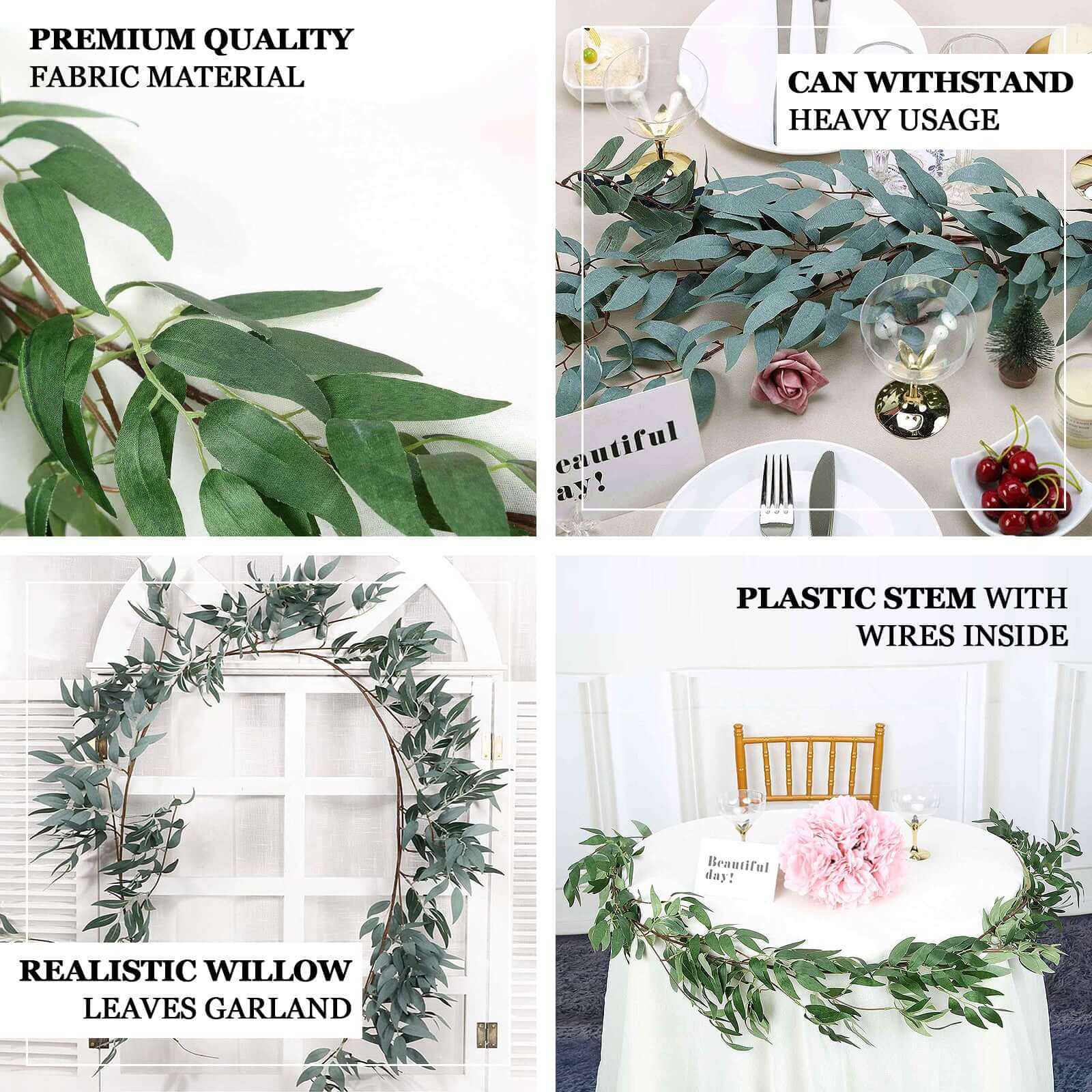 Green Real Touch Artificial Willow Leaf Garland, Flexible Vine 5ft - Image 4