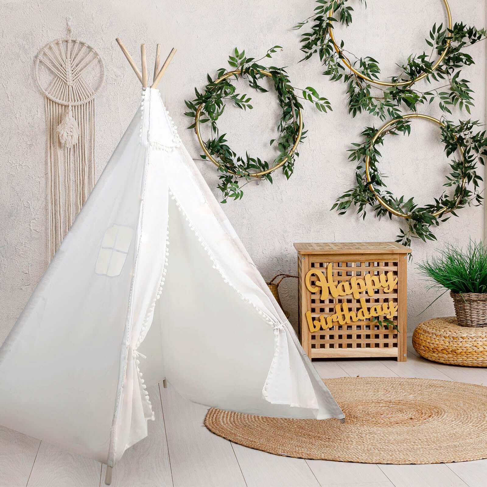 Kids Linen Teepee Play Tent, Toddler Indoor/Outdoor Playhouse With Window 5ft