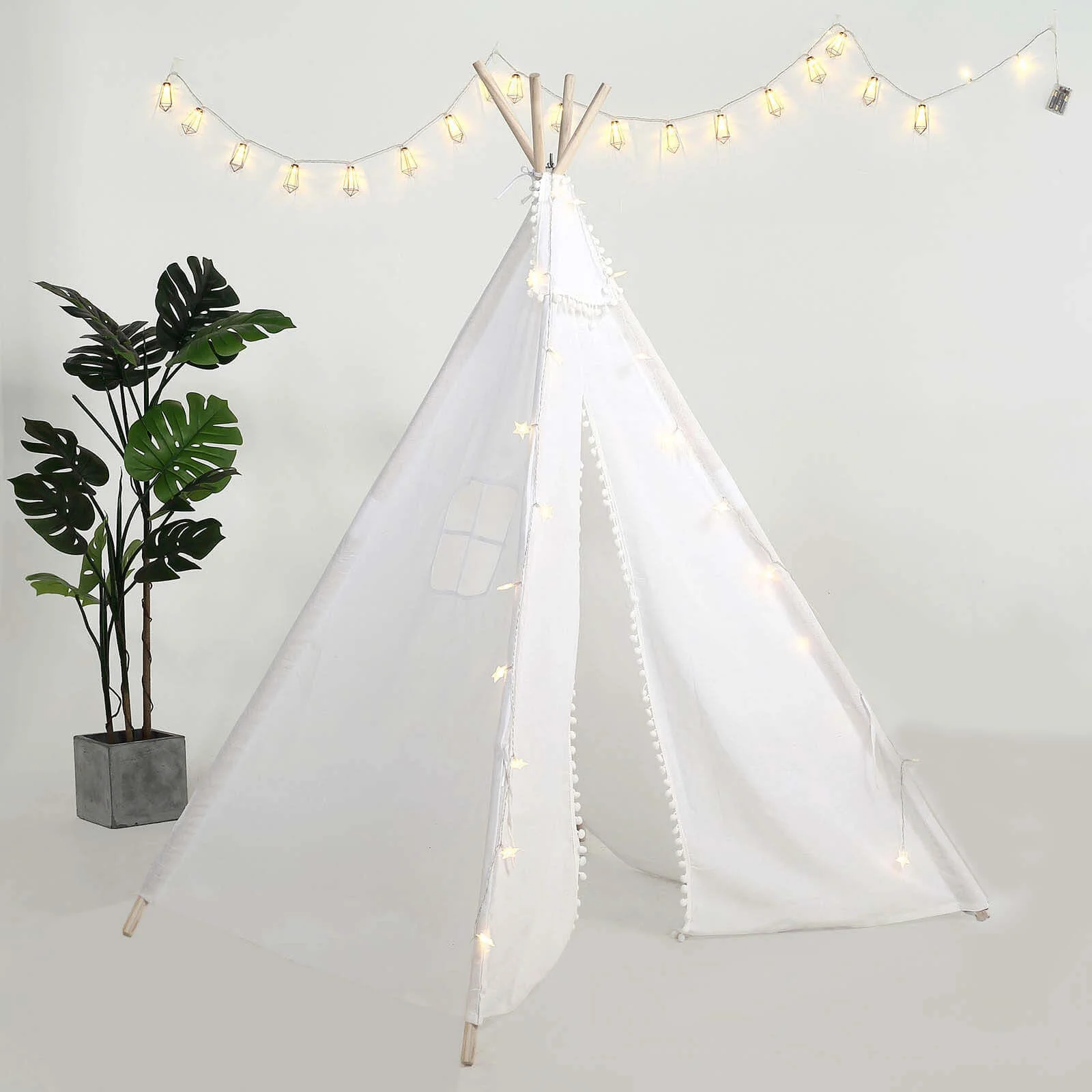 Kids Linen Teepee Play Tent, Toddler Indoor/Outdoor Playhouse With Window 5ft - Image 2