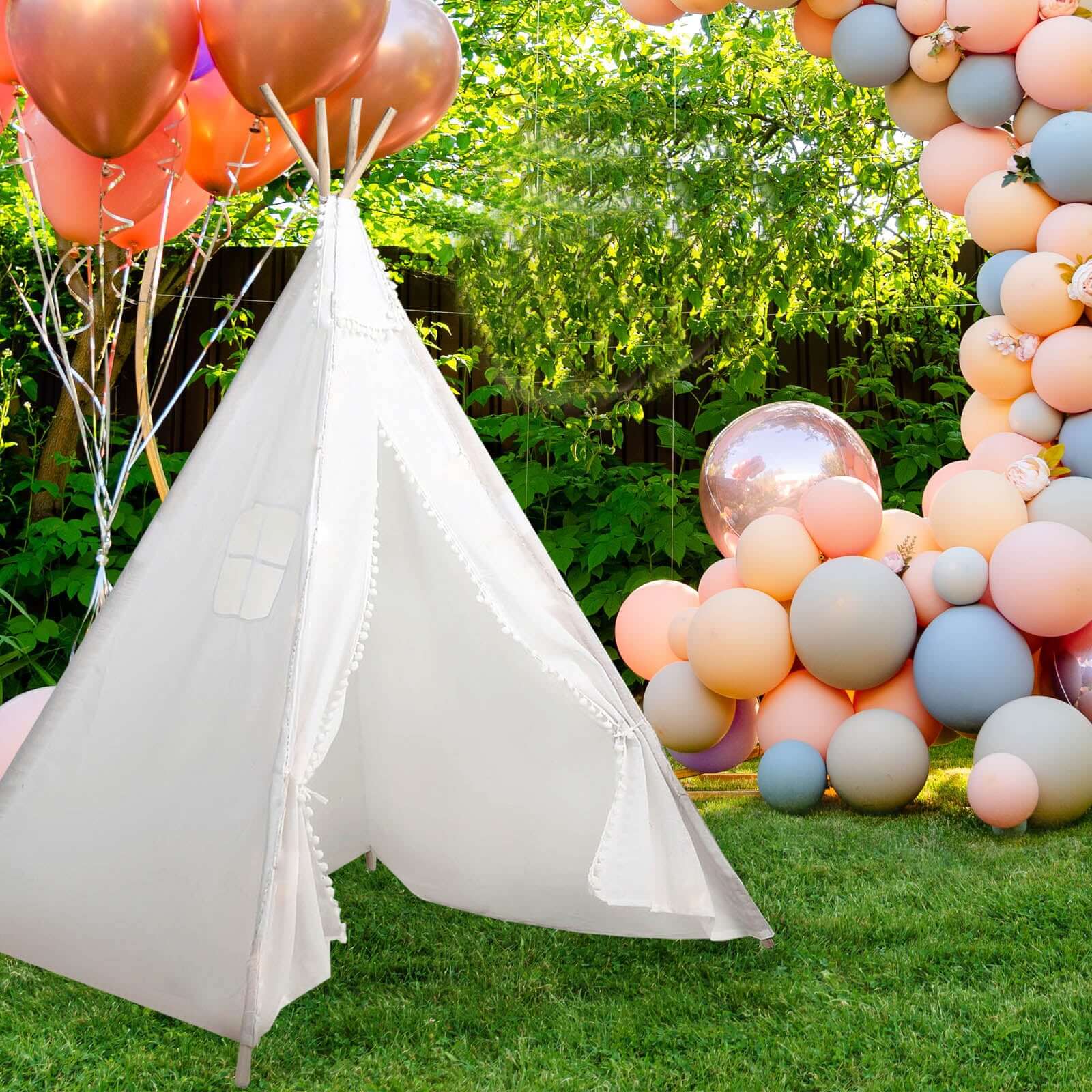 Kids Linen Teepee Play Tent, Toddler Indoor/Outdoor Playhouse With Window 5ft - Image 9
