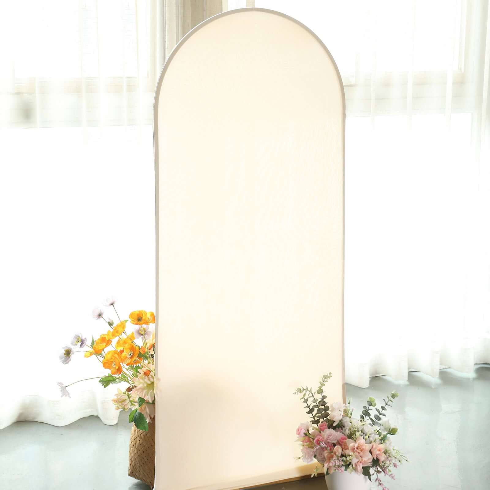 Matte Beige Spandex Fitted Wedding Arch Cover For Round Top Chiara Backdrop Stand 5ft - Image 7