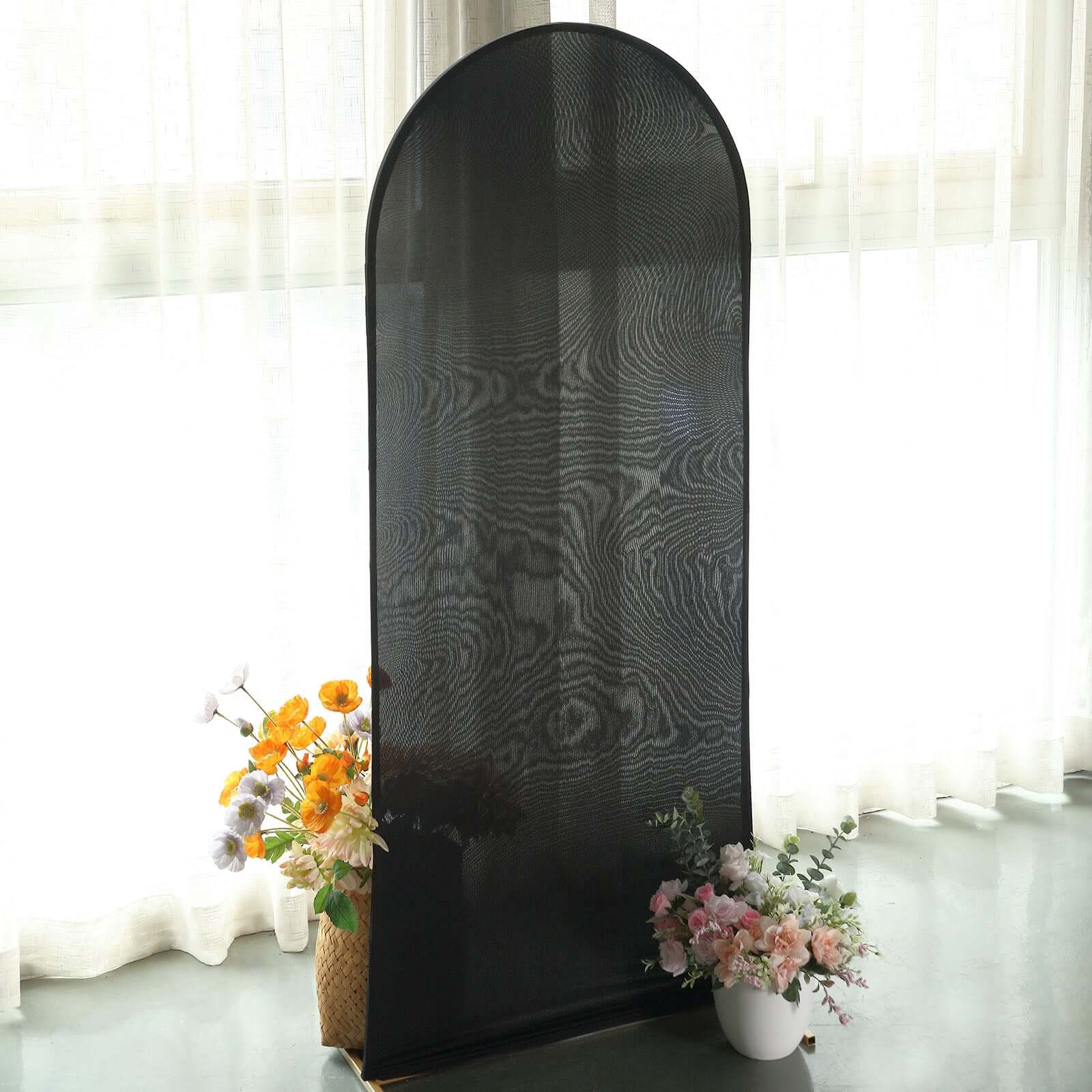 Matte Black Spandex Fitted Wedding Arch Cover For Round Top Chiara Backdrop Stand 5ft - Image 8