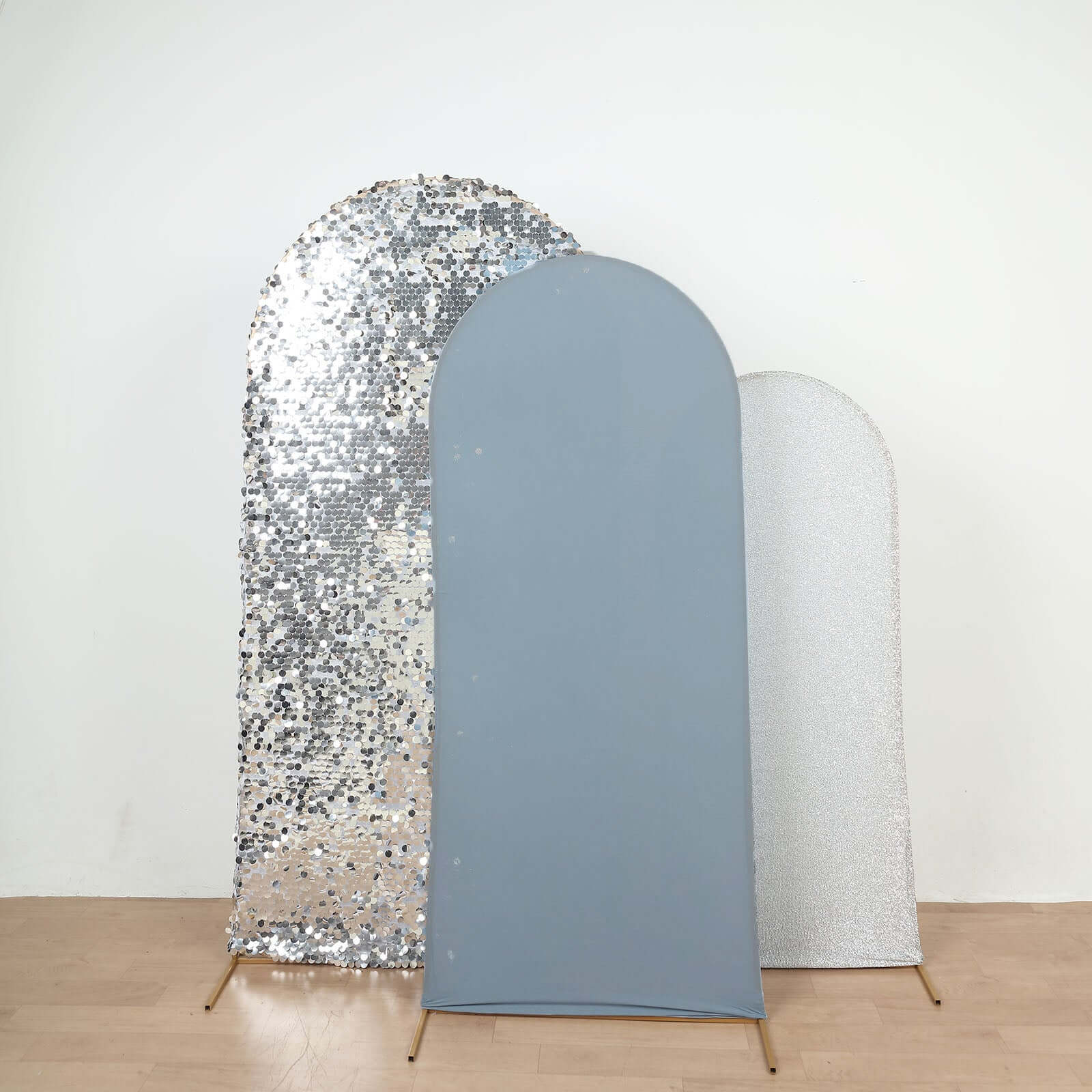 Matte Dusty Blue Spandex Fitted Wedding Arch Cover For Round Top Chiara Backdrop Stand 5ft - Image 12