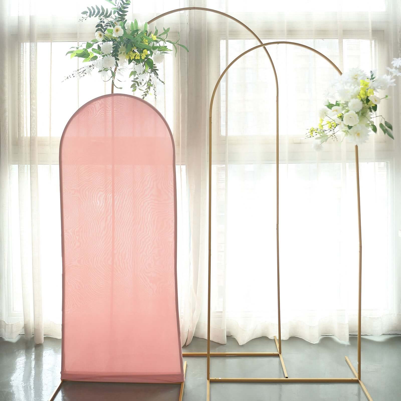 Matte Dusty Rose Spandex Fitted Wedding Arch Cover For Round Top Chiara Backdrop Stand 5ft - Image 8