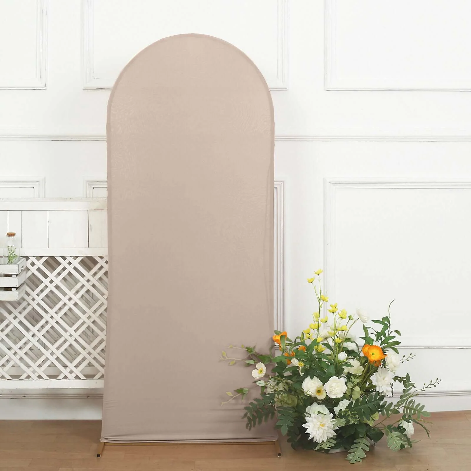 Matte Nude Spandex Fitted Wedding Arch Cover For Round Top Chiara Backdrop Stand 5ft - Image 8
