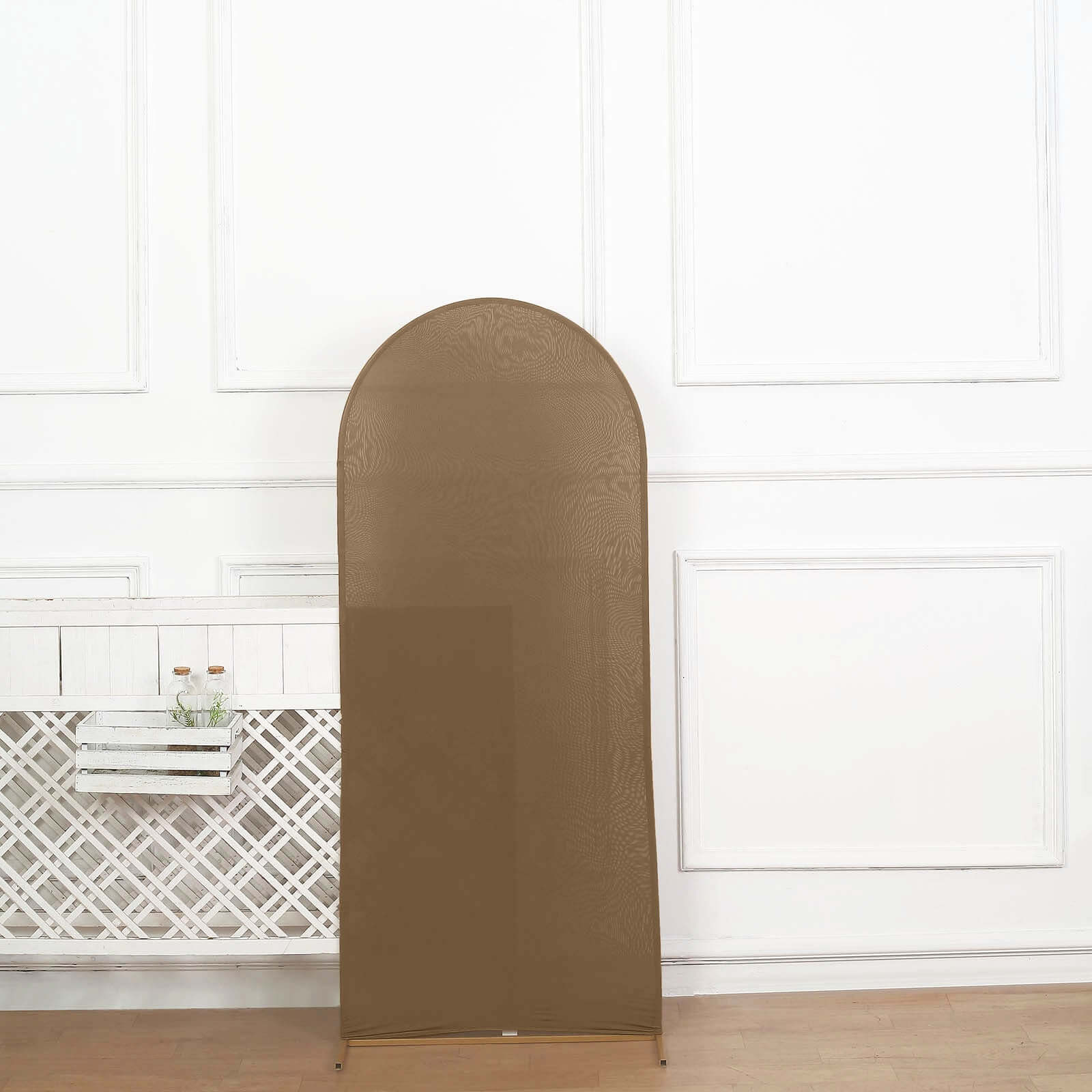 Matte Taupe Spandex Fitted Wedding Arch Cover For Round Top Chiara Backdrop Stand 5ft - Image 8