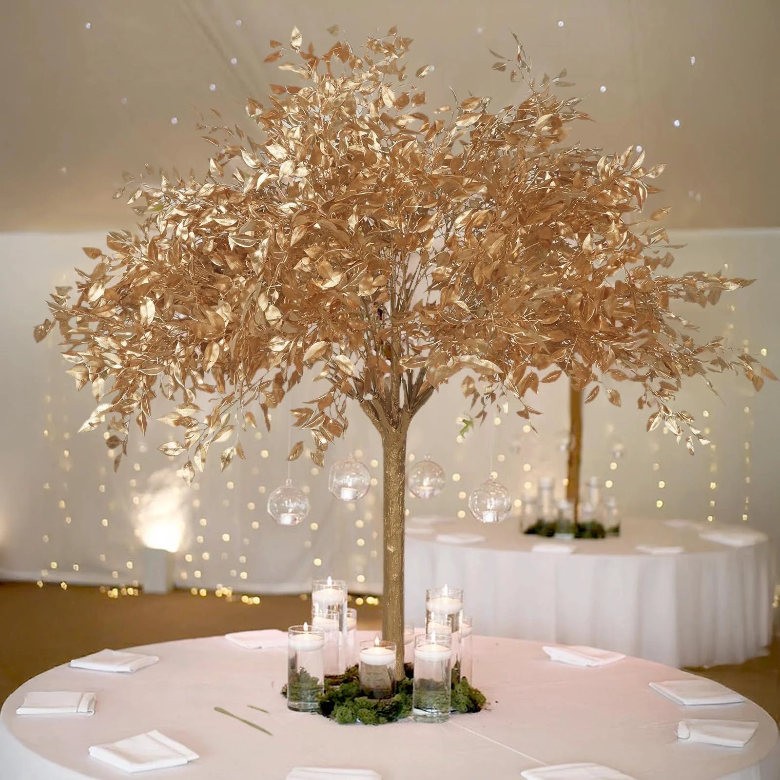 5ft Metallic Gold Faux Leaf Trees – Indoor Event Décor with Realistic Trunk Base