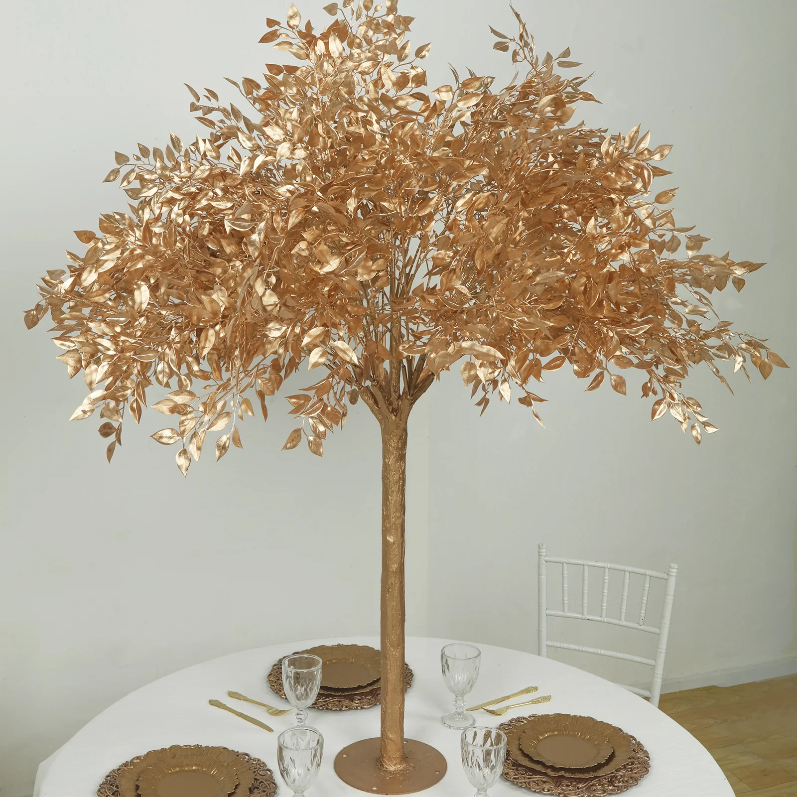 5ft Metallic Gold Faux Leaf Trees – Indoor Event Décor with Realistic Trunk Base - Image 8