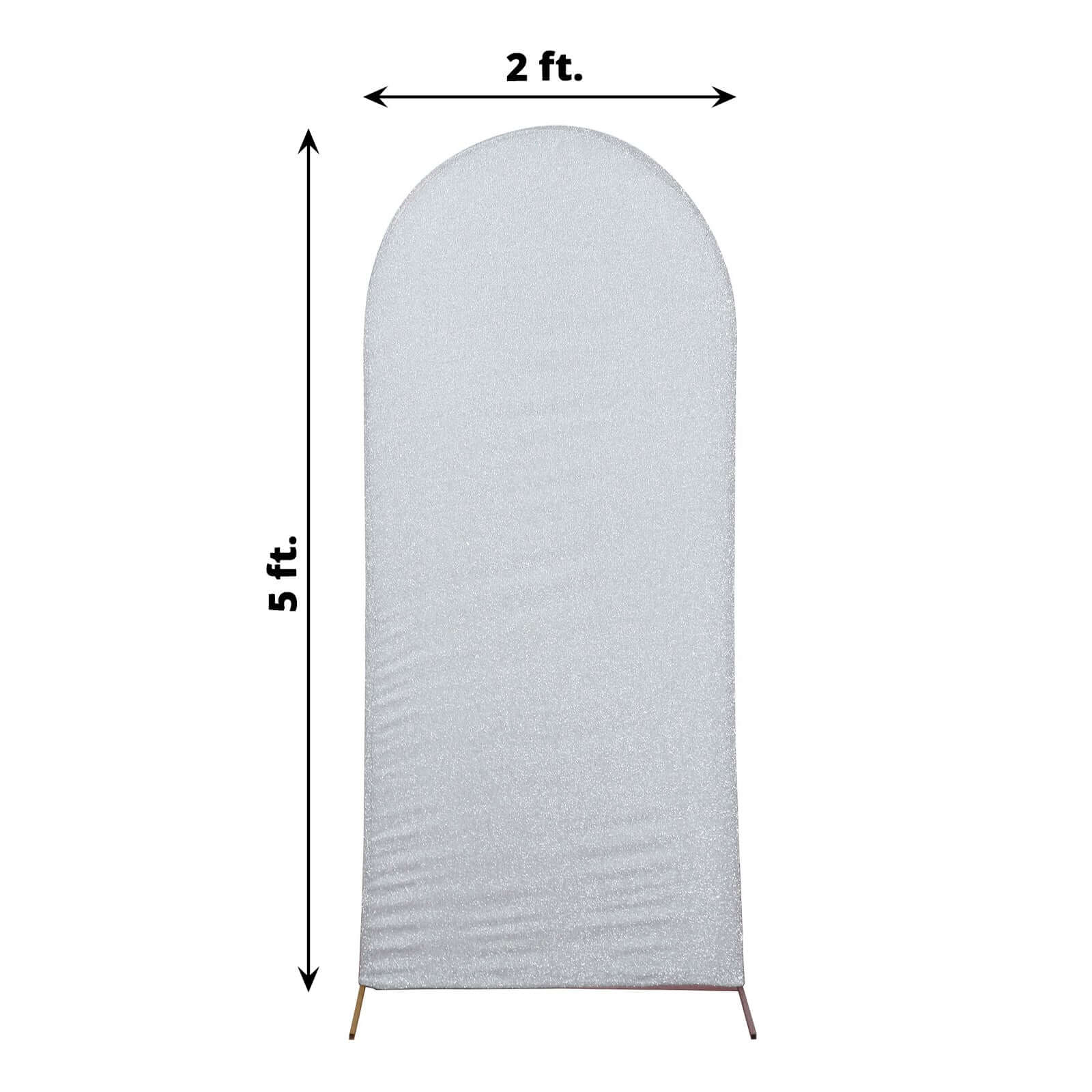 Silver Shimmer Tinsel Spandex Wedding Arch Cover For Fitted Round Top Chiara Backdrop Stand 5ft - Image 3