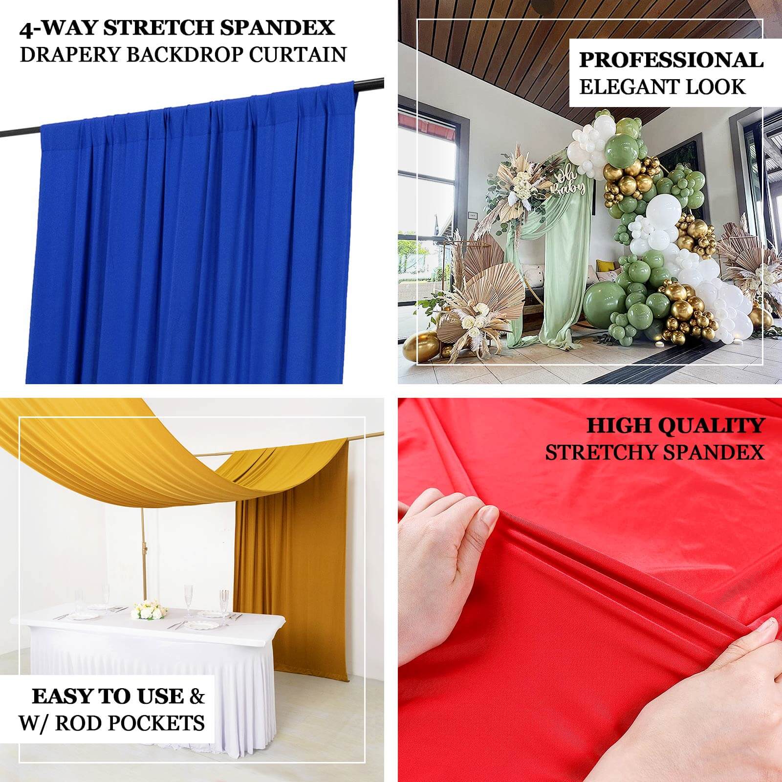 Black 4-Way Stretch Spandex Backdrop Drape Curtain, Wrinkle Free Event Divider Panel with Rod Pockets - 5ftx16ft - Image 4