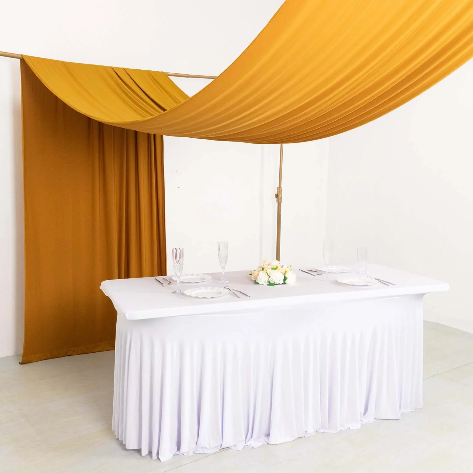 Gold 4-Way Stretch Spandex Backdrop Drape Curtain, Wrinkle Free Event Divider Panel with Rod Pockets - 5ftx18ft - Image 2