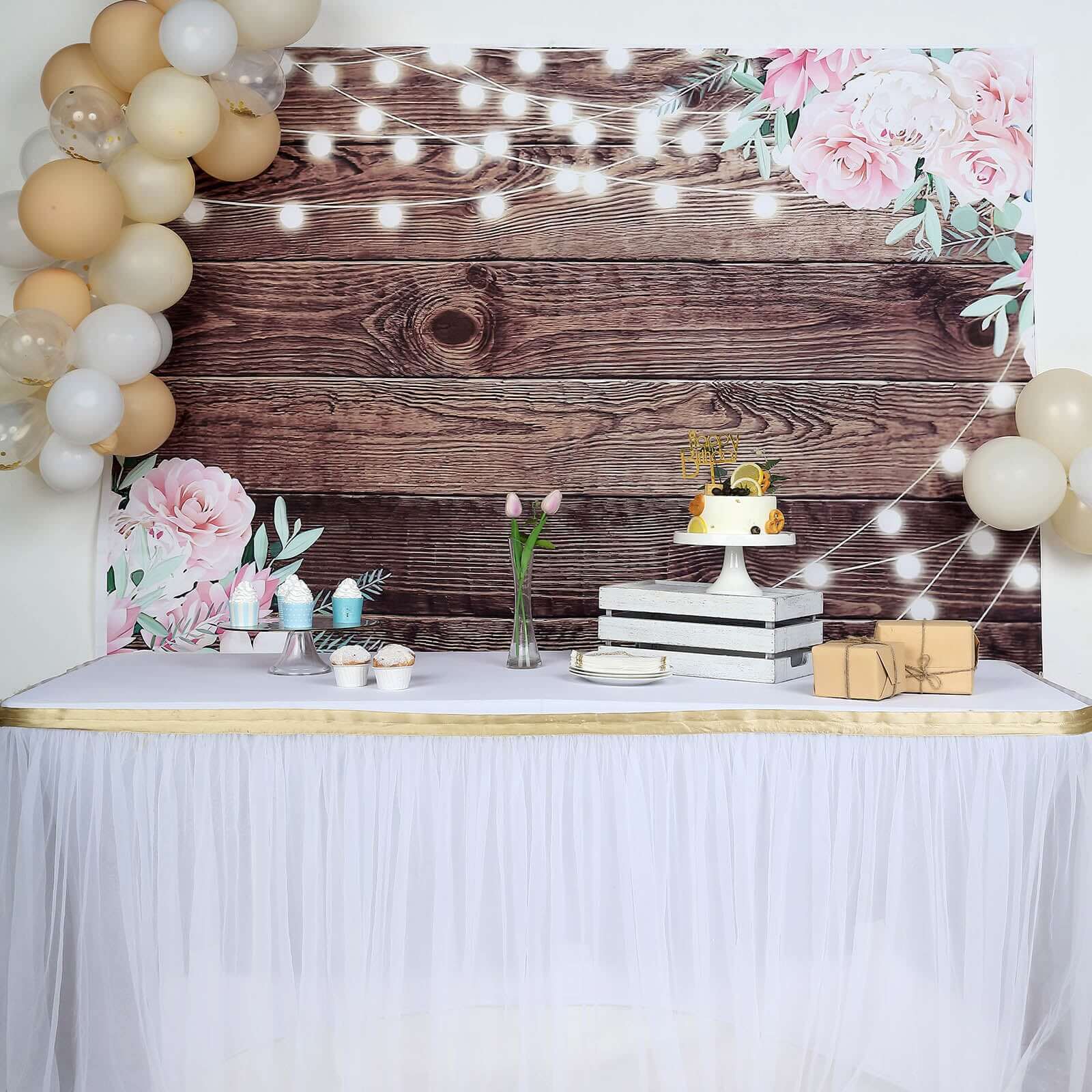 Rustic Wood and String Lights Print Vinyl Photography Backdrop 5ftx7ft - Image 6