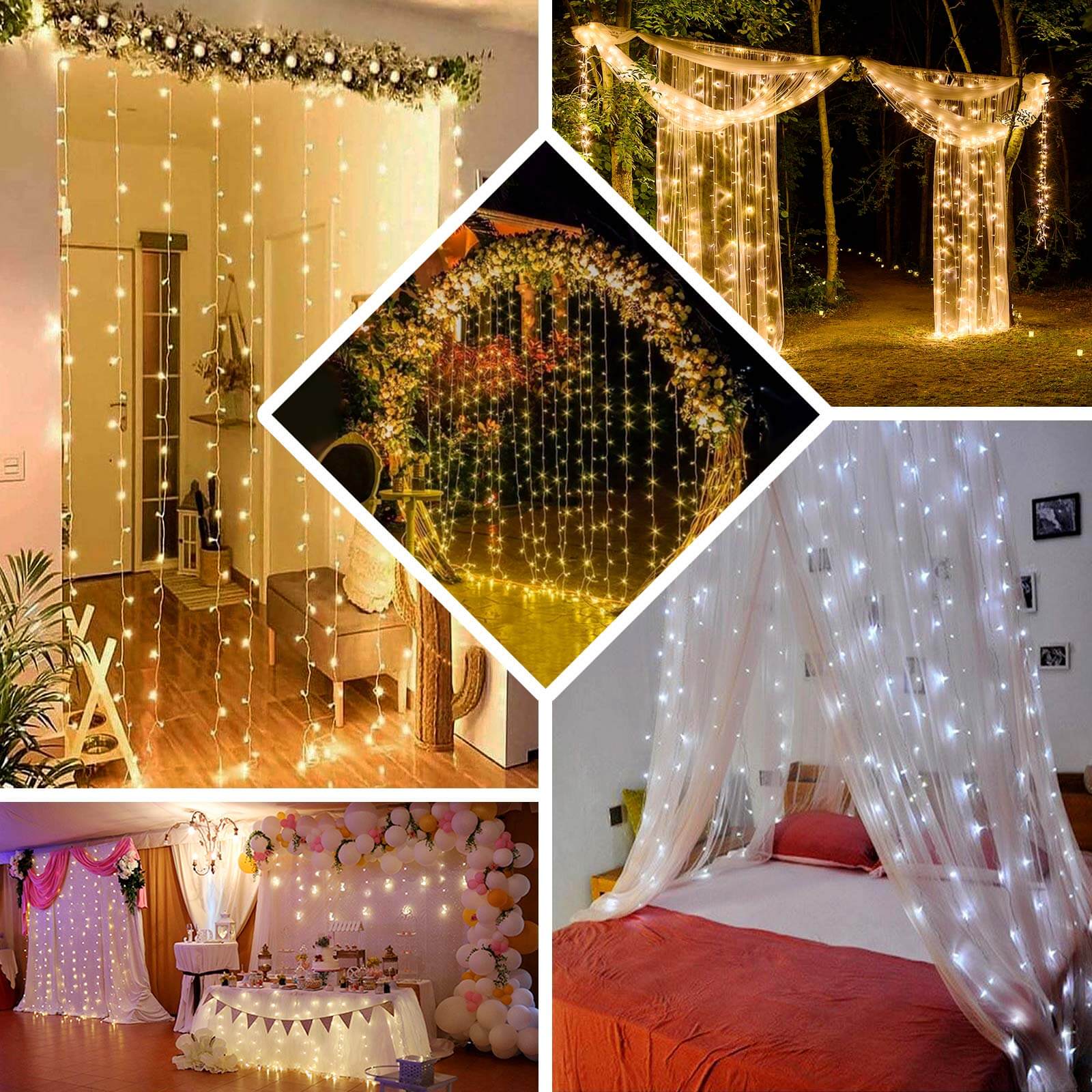 Warm White 192 LED Icicle Curtain Fairy String Lights with 8 Modes 5ftx8ft - Image 5