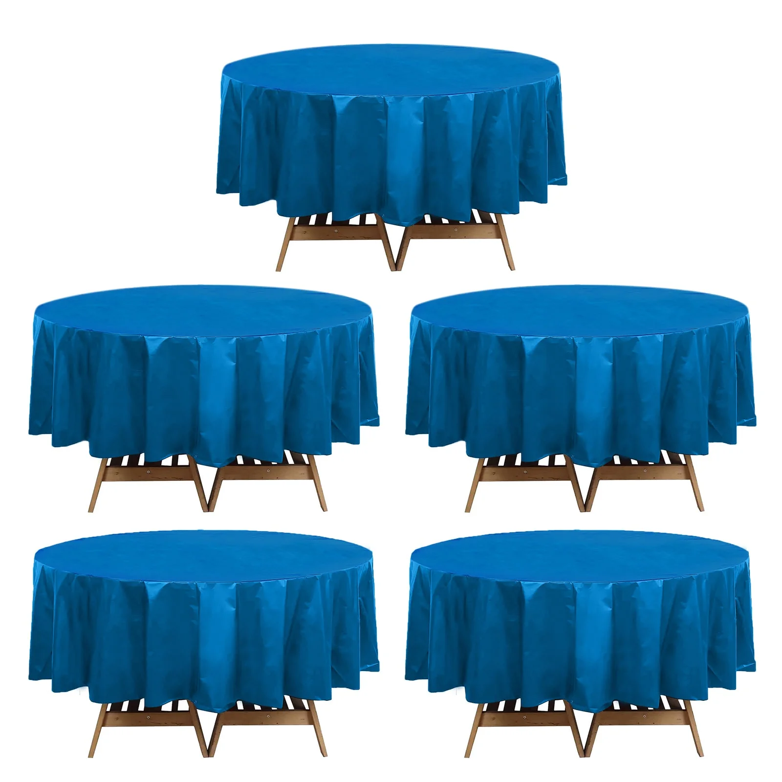 5-Pack Plastic Table Covers 84" Navy Blue Round - PVC Waterproof Disposable Covers - Image 2