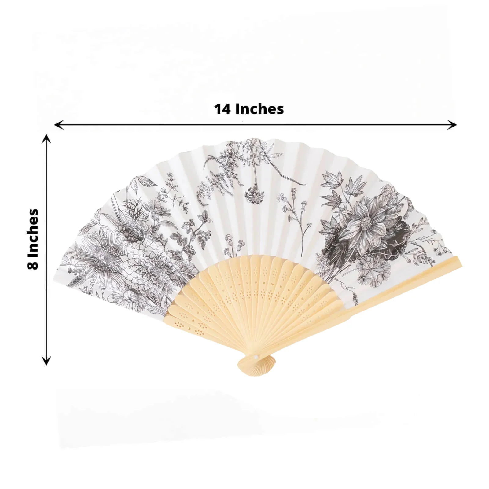 5-Pack Paper Folding Fans in White & Black French Toile Pattern, Handheld Party Favors Fans with Bamboo Frame - Image 3