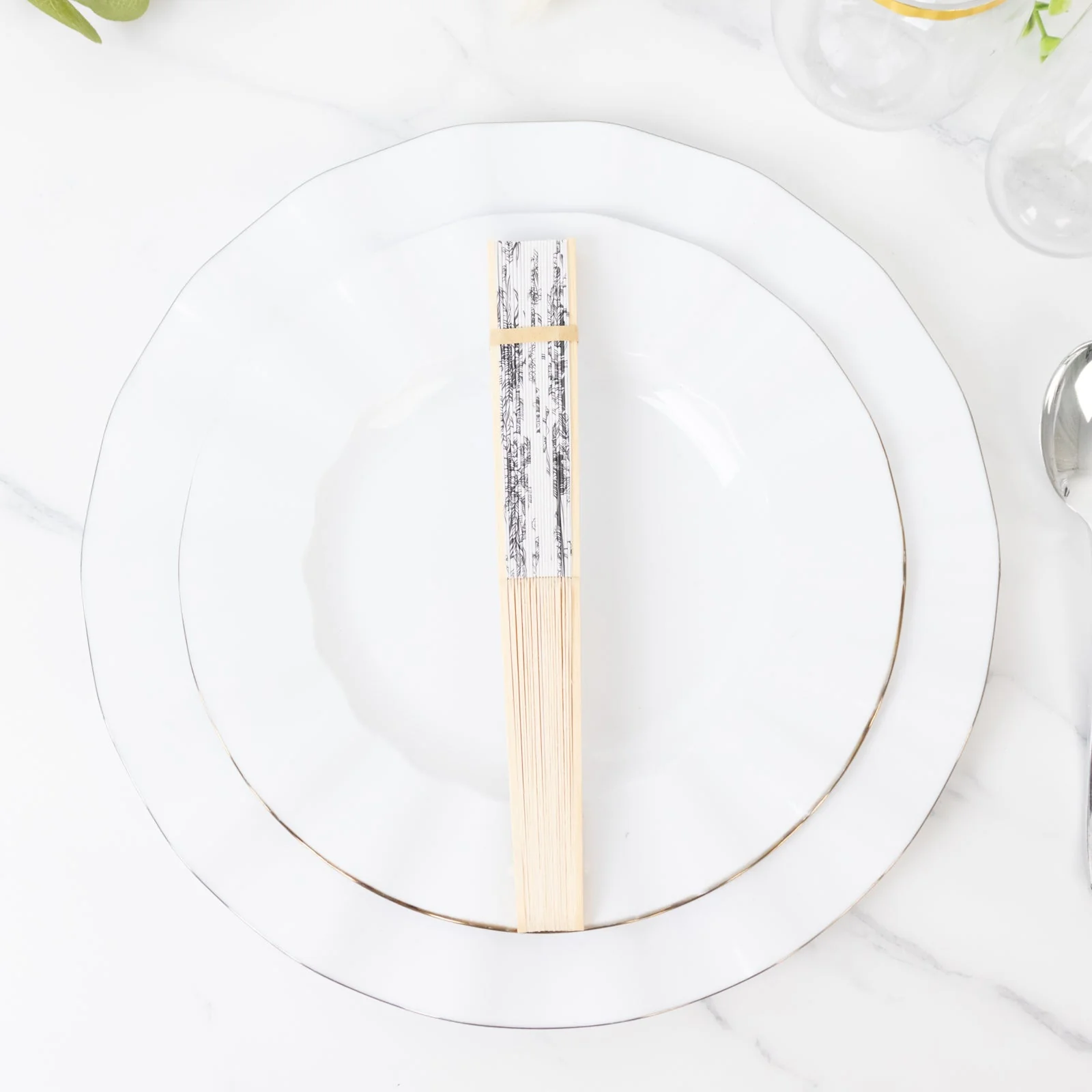 5-Pack Paper Folding Fans in White & Black French Toile Pattern, Handheld Party Favors Fans with Bamboo Frame - Image 4