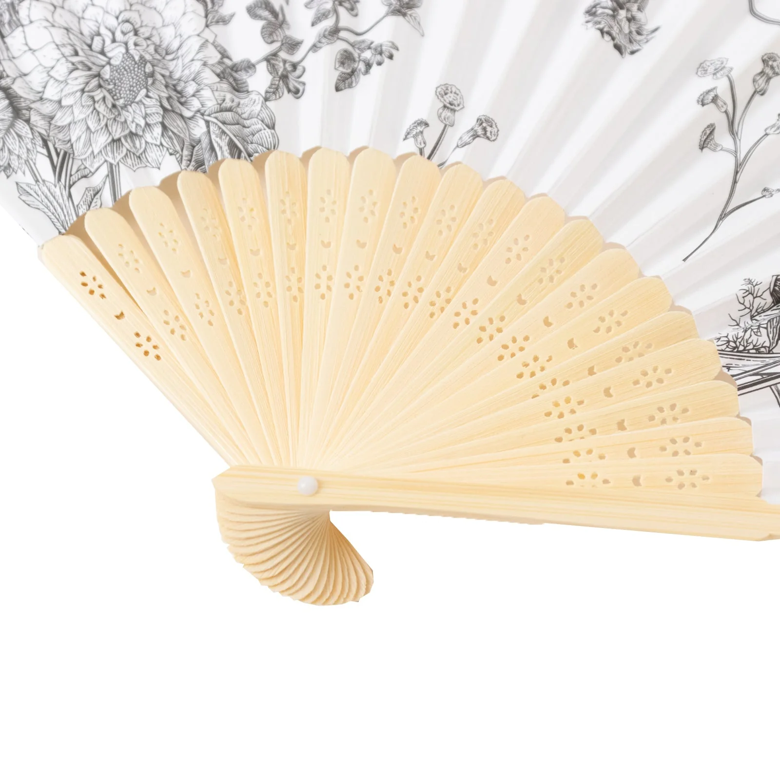 5-Pack Paper Folding Fans in White & Black French Toile Pattern, Handheld Party Favors Fans with Bamboo Frame - Image 5