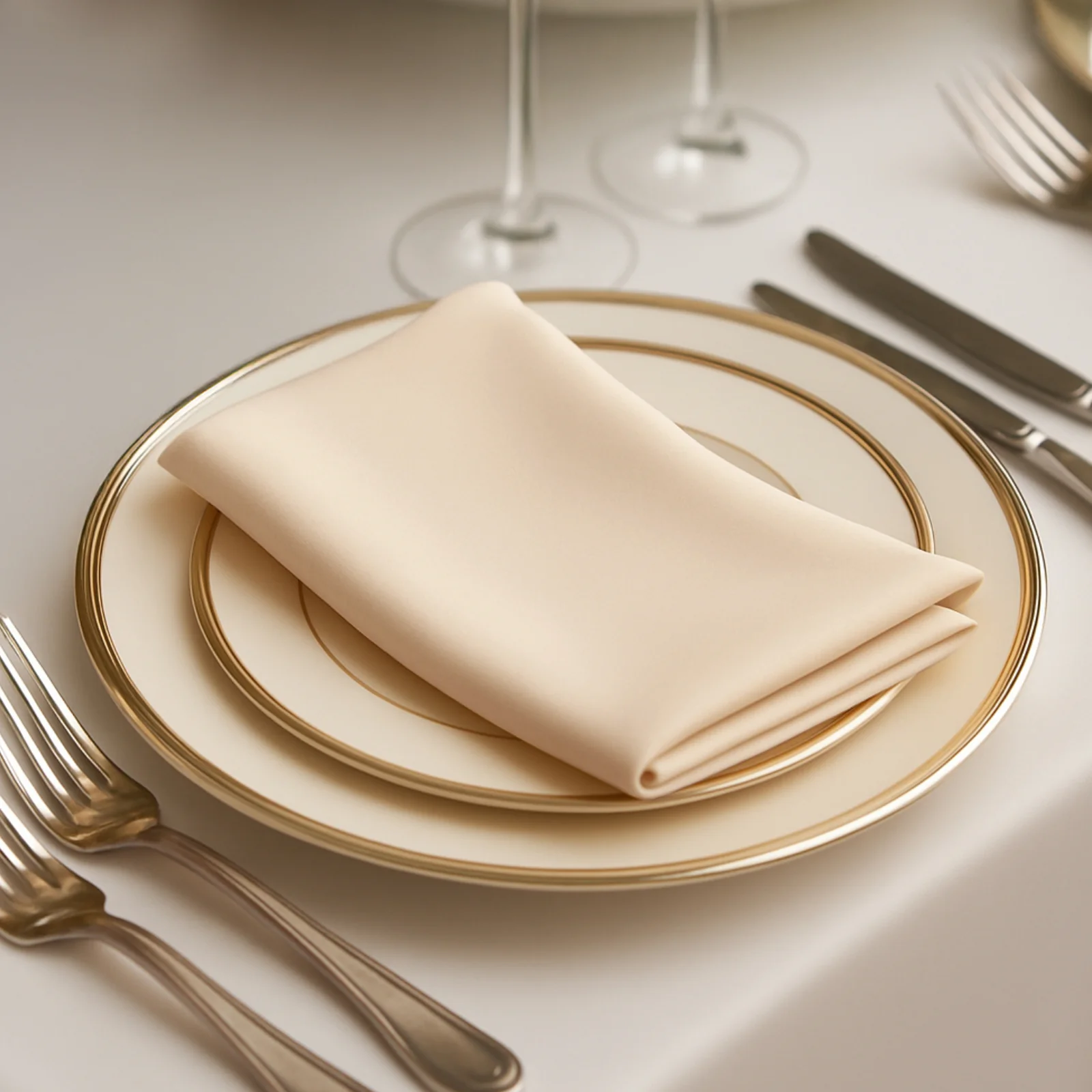 5 Pack Scuba Cloth Napkins – 17"x17" Beige, Wrinkle-Free & Reusable Table Napkins