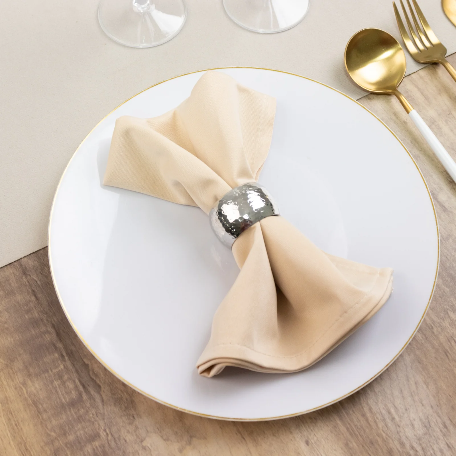 5 Pack Scuba Cloth Napkins – 17"x17" Beige, Wrinkle-Free & Reusable Table Napkins - Image 9