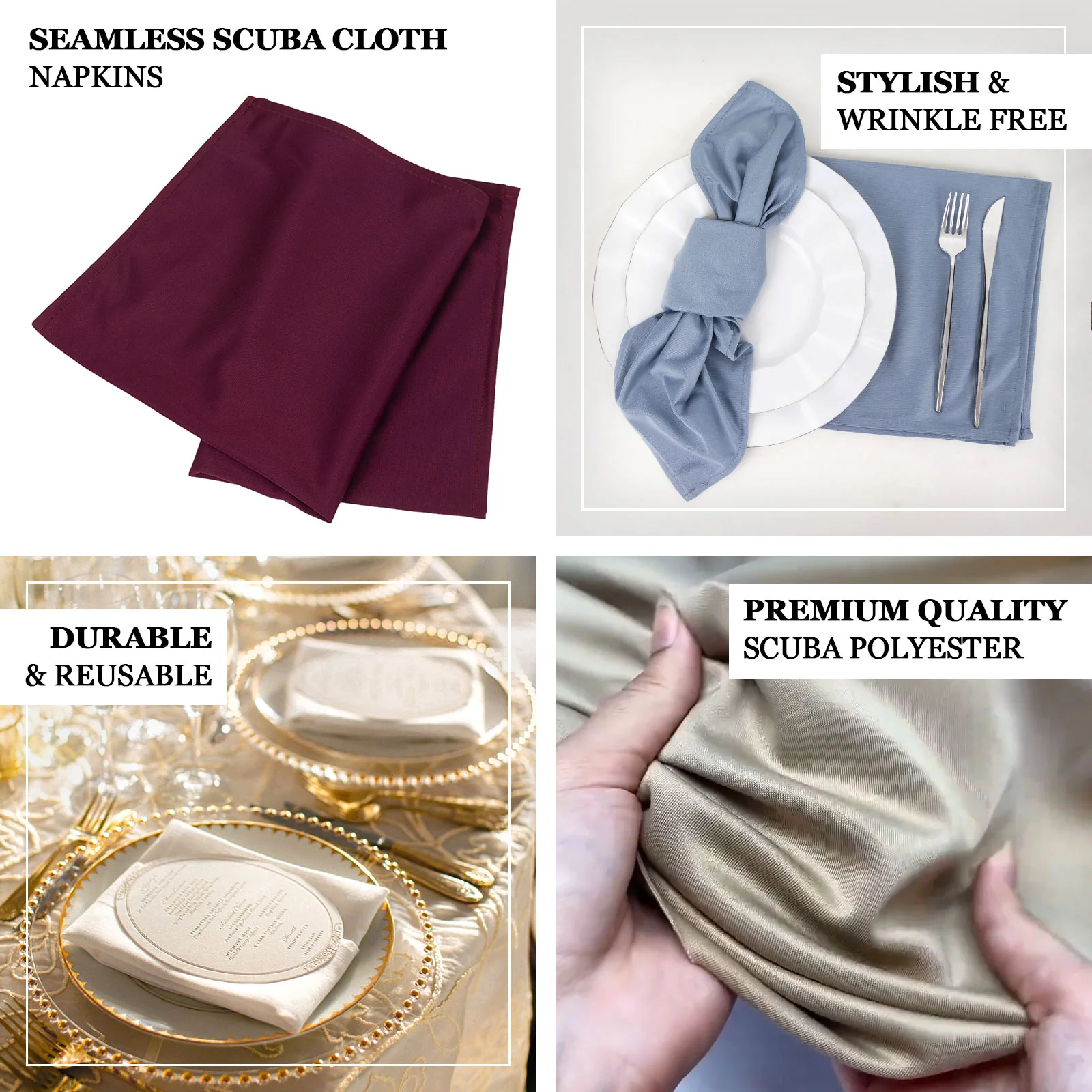5 Pack Scuba Cloth Napkins – 17"x17" Blush, Wrinkle-Free & Reusable Table Napkins - Image 4