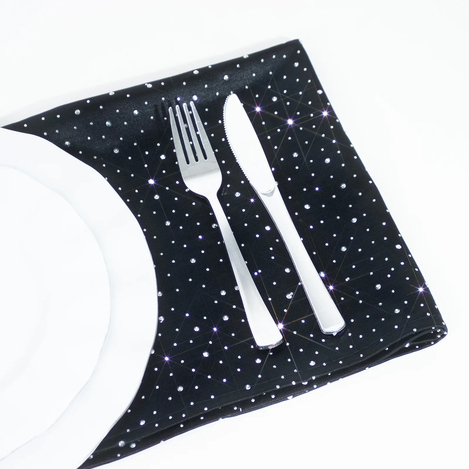 5-Pack Scuba Polyester Napkins with Rhinestone Accents – Black 20"x20" Wrinkle-Free Reusable Cloth Napkins - Image 5