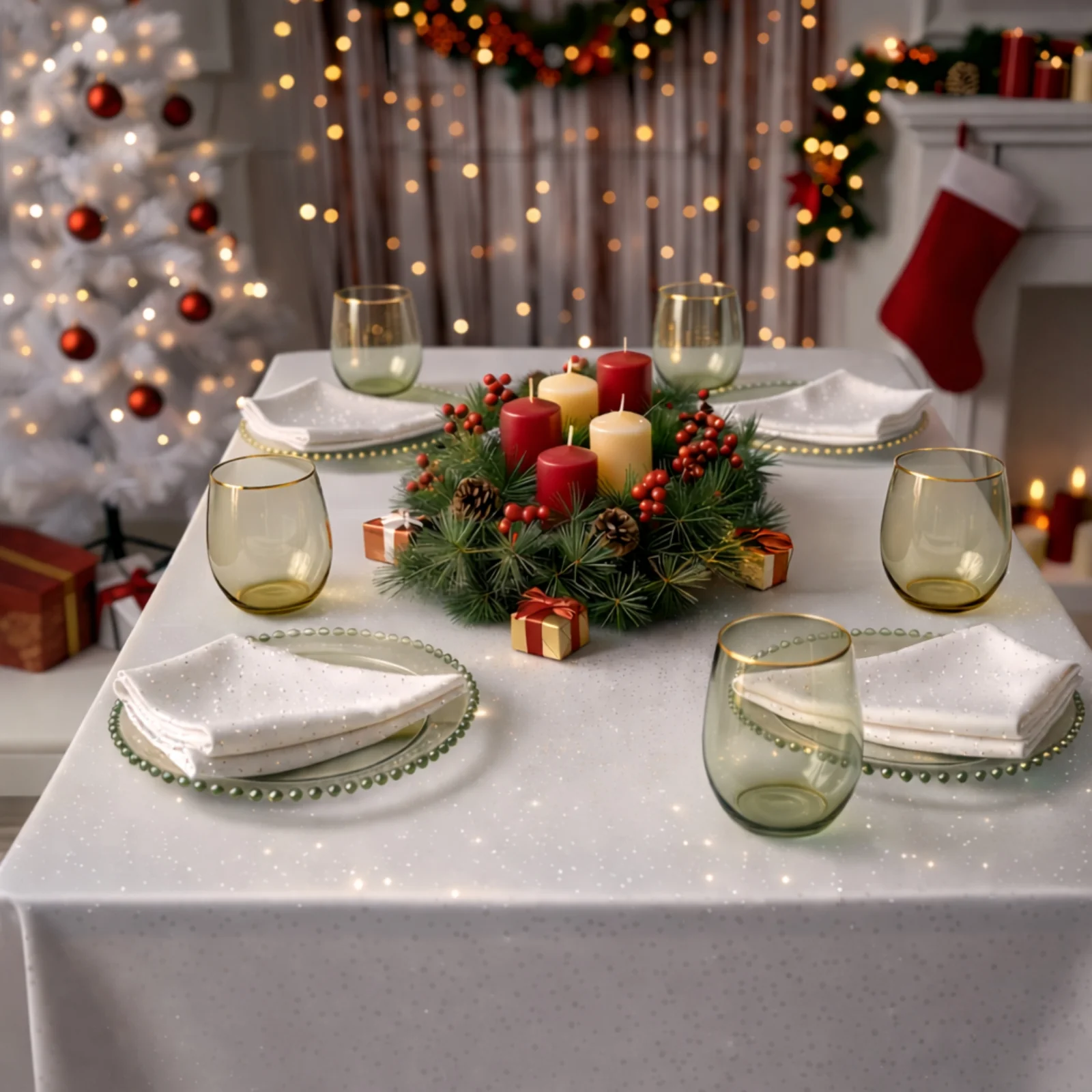 5-Pack Scuba Polyester Napkins with Rhinestone Accents – Pearl White 20"x20" Wrinkle-Free Reusable Cloth Napkins - Image 3