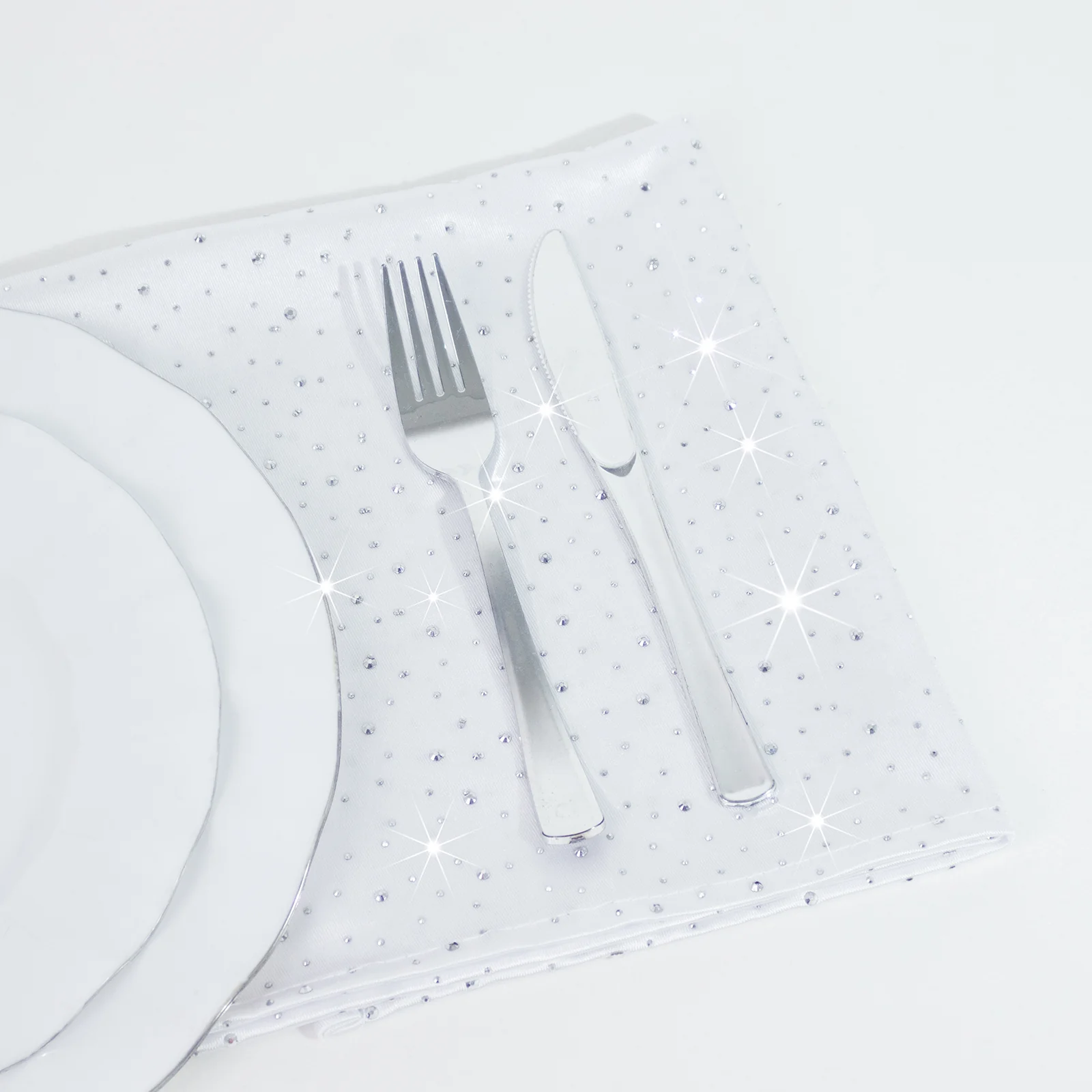 5-Pack Scuba Polyester Napkins with Rhinestone Accents – White 20"x20" Wrinkle-Free Reusable Cloth Napkins - Image 5