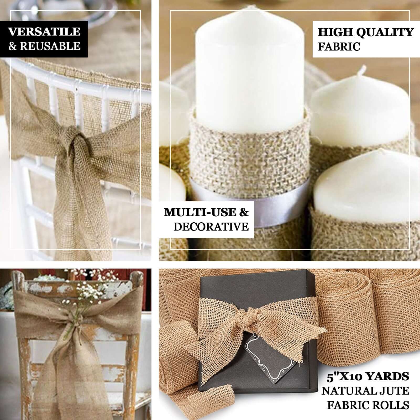Natural Burlap Fabric Roll, Jute DIY Craft Fabric Bolt 5"x10 Yards - Image 3