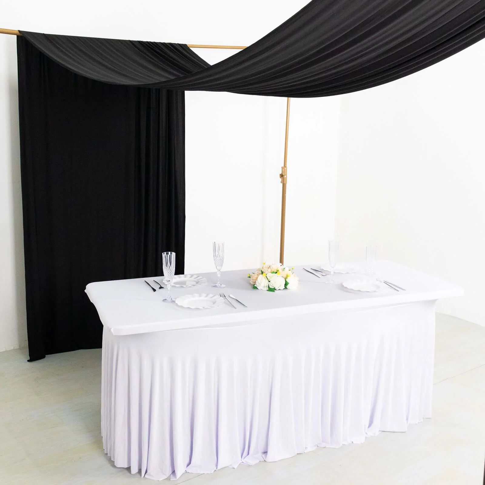 Black 4-Way Stretch Spandex Backdrop Drape Curtain, Wrinkle Free Event Divider Panel with Rod Pockets - 5ftx18ft - Image 2