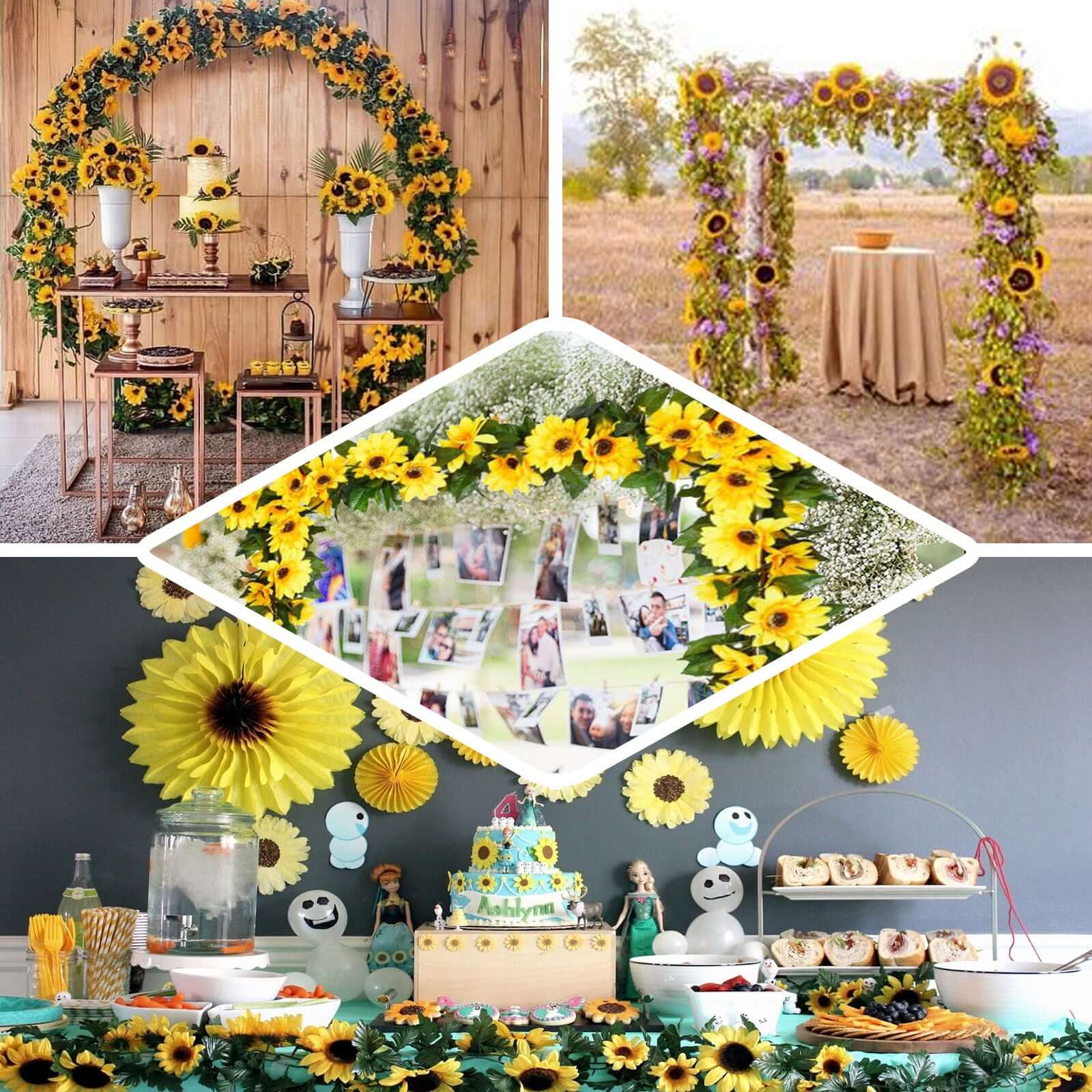 Artificial Silk Sunflower Table Garland, Flower Vine Chain 6.5ft - Image 5