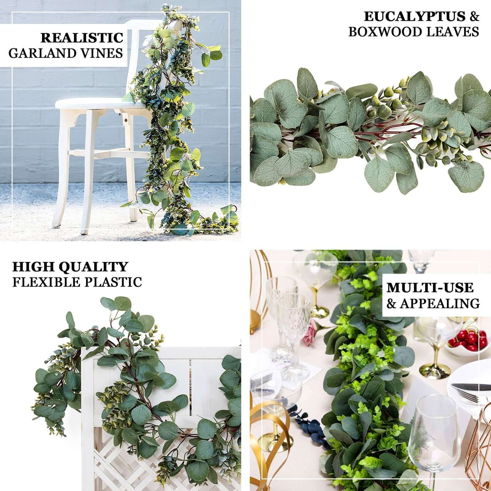 Frosted Green Artificial Silk Eucalyptus Leaf Garland Vine 6.5ft - Image 4