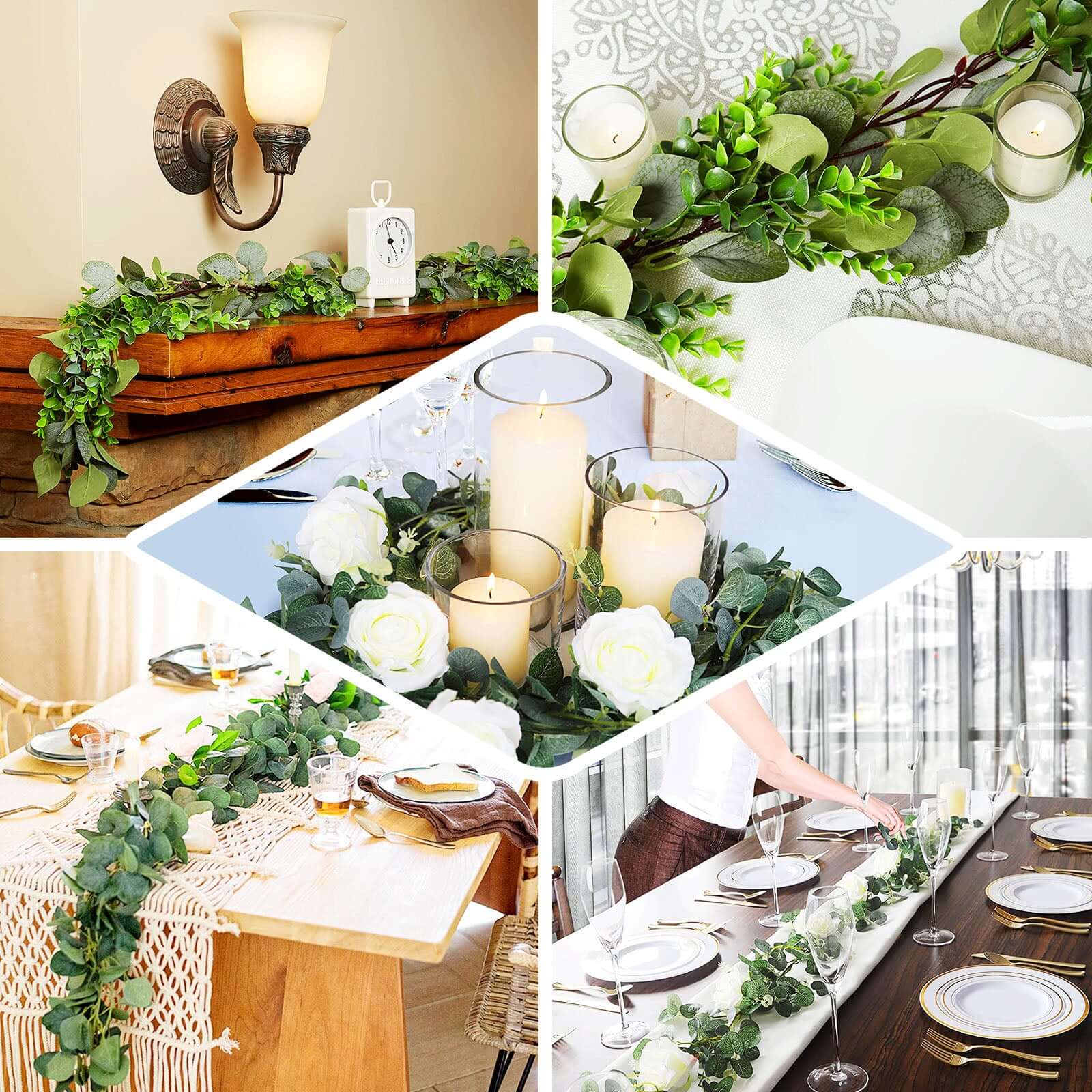 Frosted Green Artificial Silk Eucalyptus Leaf Garland Vine 6.5ft - Image 5