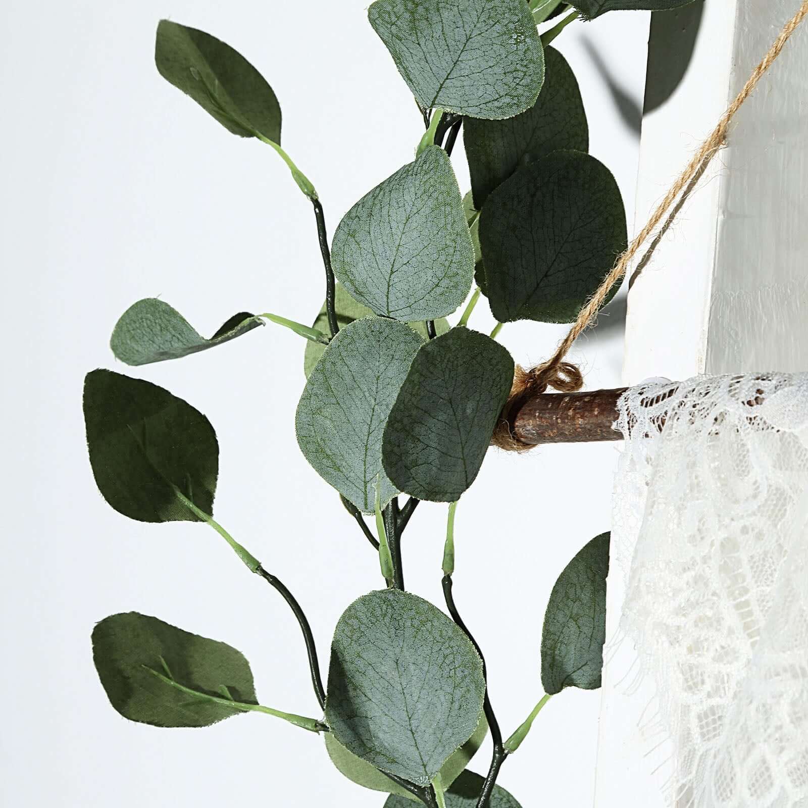 Frosted Green Artificial Silk Eucalyptus Leaf Garland Vine 6.5ft - Image 8