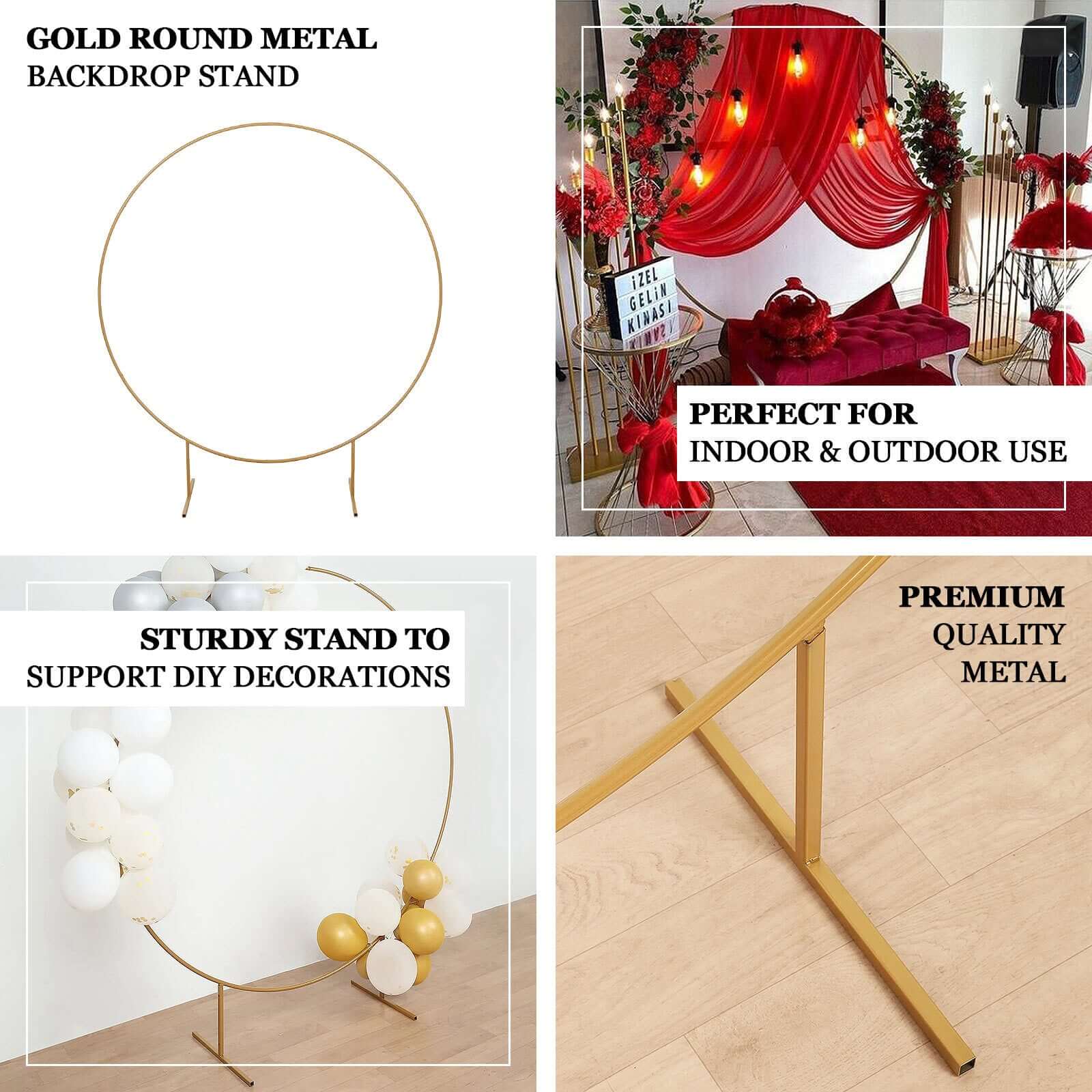 Gold Metal Floral Balloon Garland Hoop, Round Backdrop Frame, Circle Wedding Arch 6.5ft - Image 4