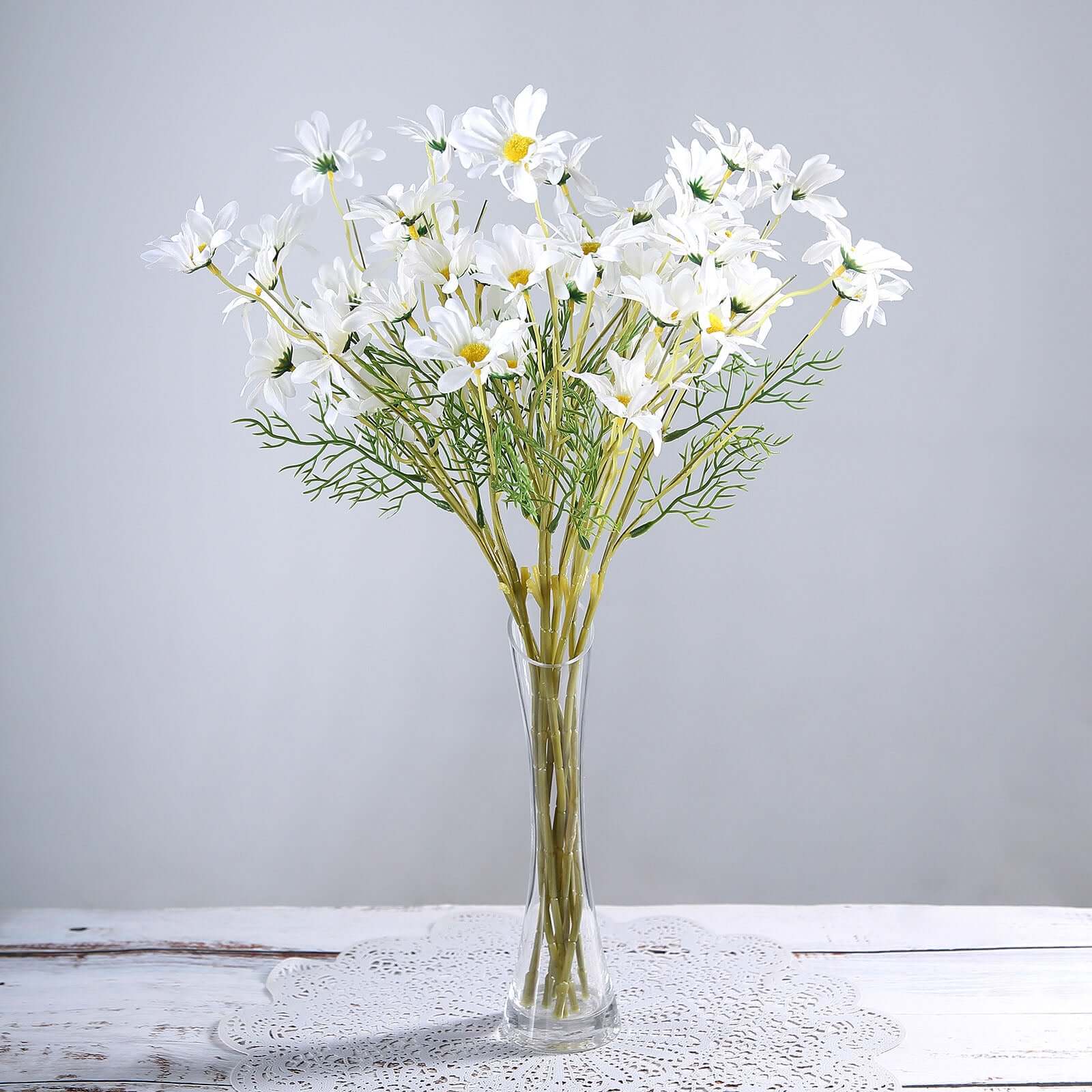 6 Bushes White Artificial Silk Daisy Flower Stem Bouquet Branches - Image 2
