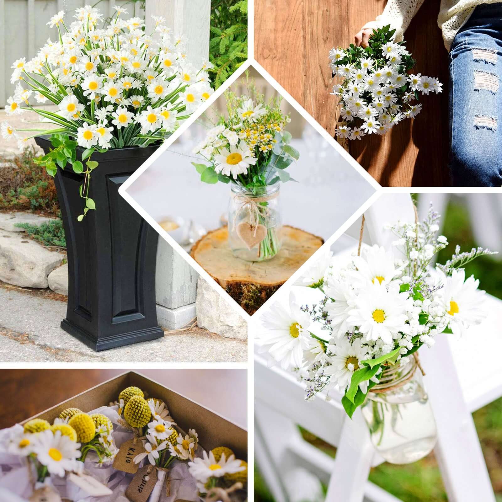 6 Bushes White Artificial Silk Daisy Flower Stem Bouquet Branches - Image 5