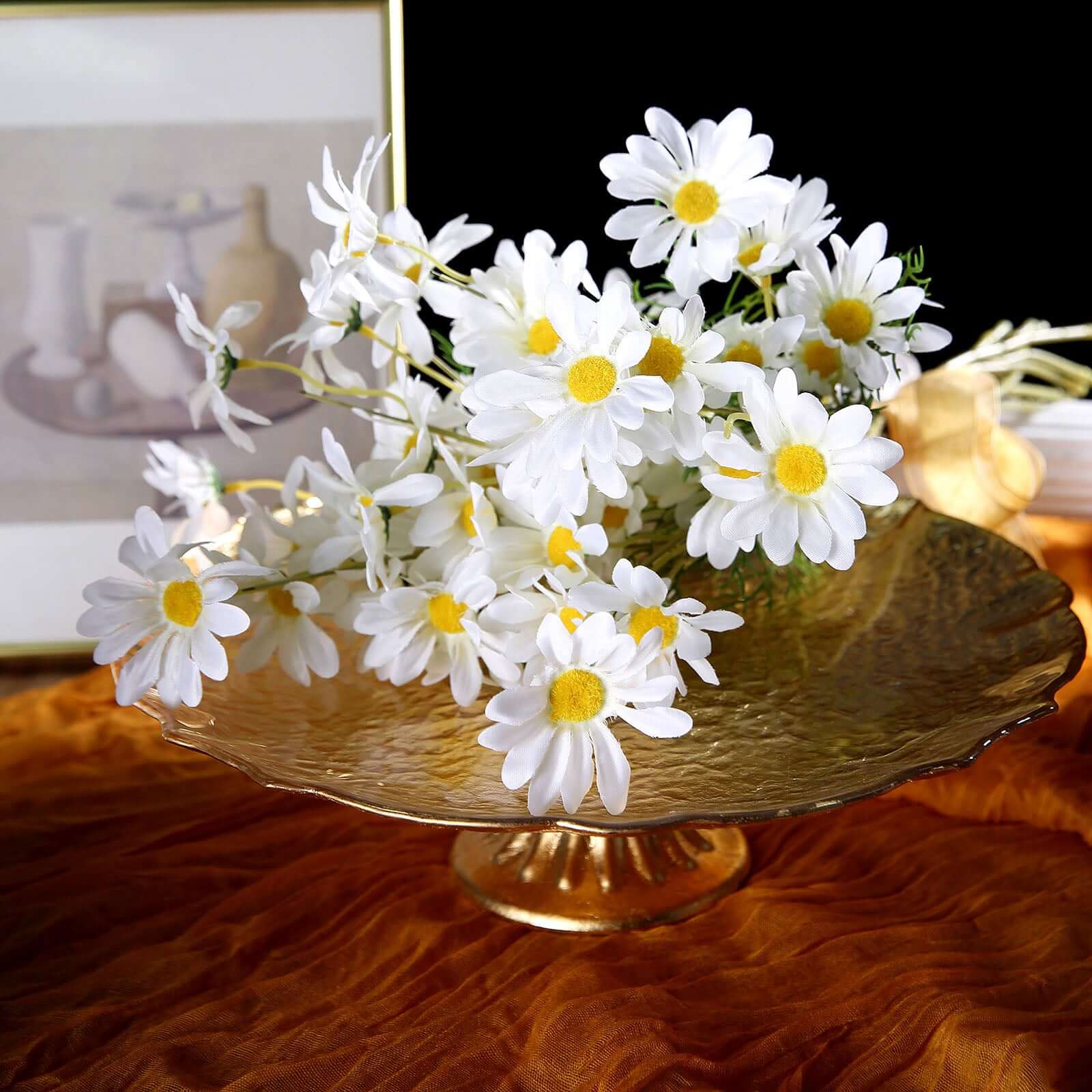6 Bushes White Artificial Silk Daisy Flower Stem Bouquet Branches - Image 7