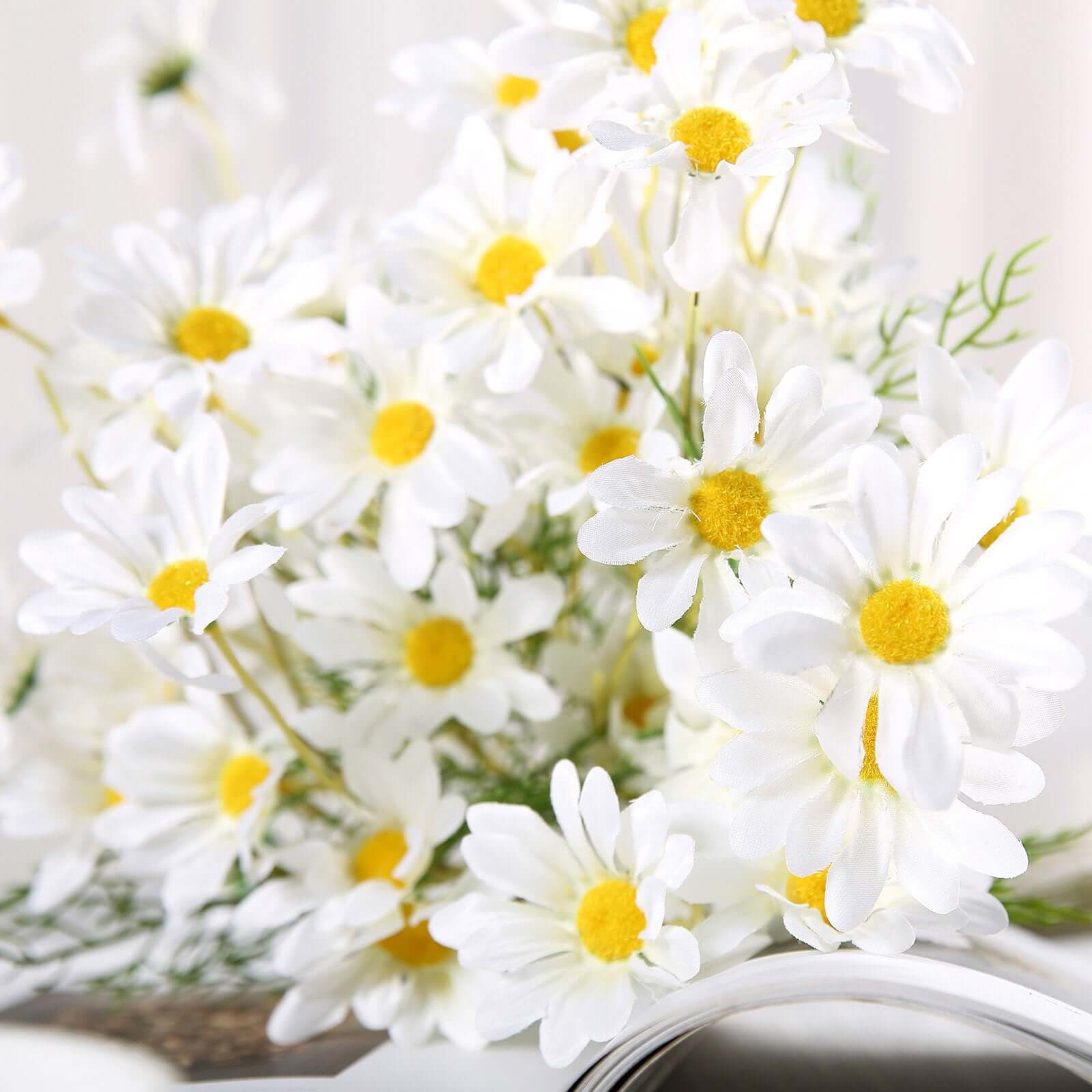 6 Bushes White Artificial Silk Daisy Flower Stem Bouquet Branches - Image 8