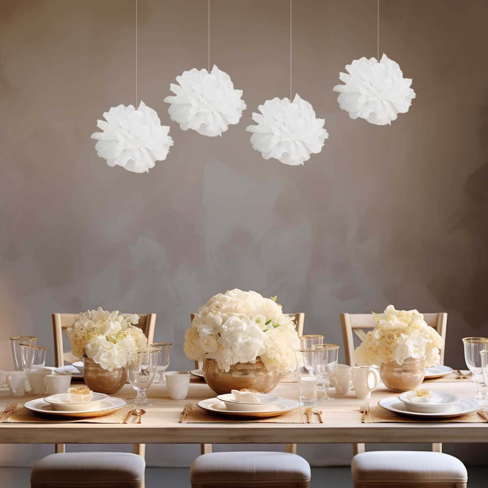 6 Pack White Tissue Paper Pom Poms Flower Balls, Ceiling Wall Hanging Decorations 10" - Image 9