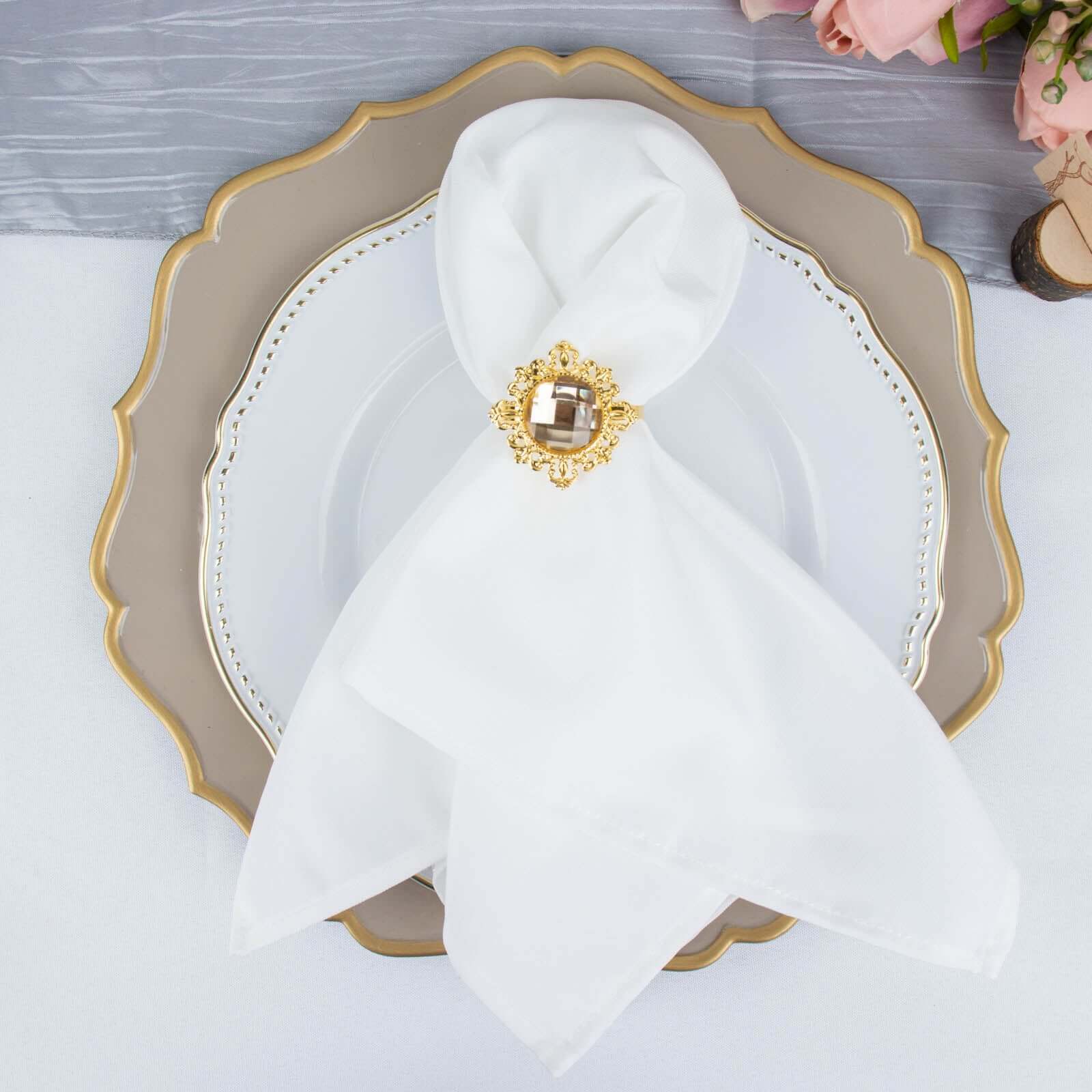 6 Pack Gold Metal Diamond Bling Napkin Holders, Crystal Rhinestone Napkin Rings 2" - Image 5