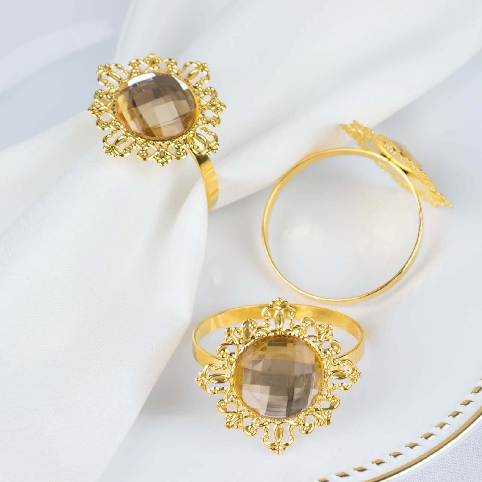 6 Pack Gold Metal Diamond Bling Napkin Holders, Crystal Rhinestone Napkin Rings 2" - Image 8