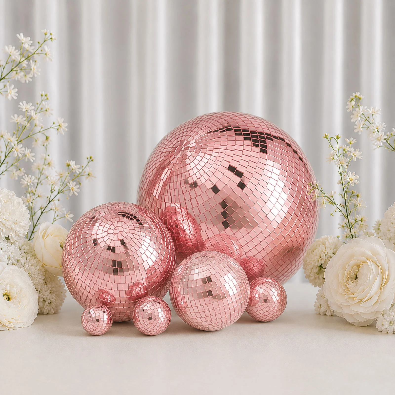 6 Pack Rose Gold Foam Disco Mirror Ball With Hanging Strings, Holiday Christmas Ornaments 2" - Image 6